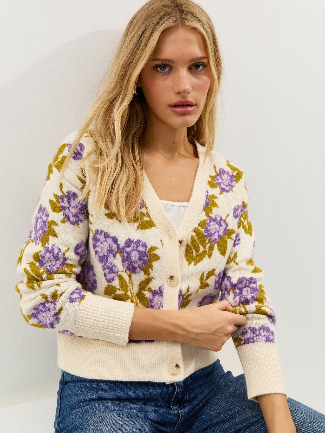 New Look Floral Patterned V-Neck Cardigan - Cream