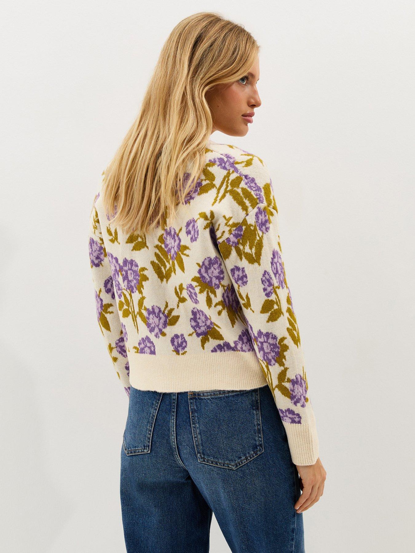  image of new-look-cream-floral-patterned-v-neck-cardigan