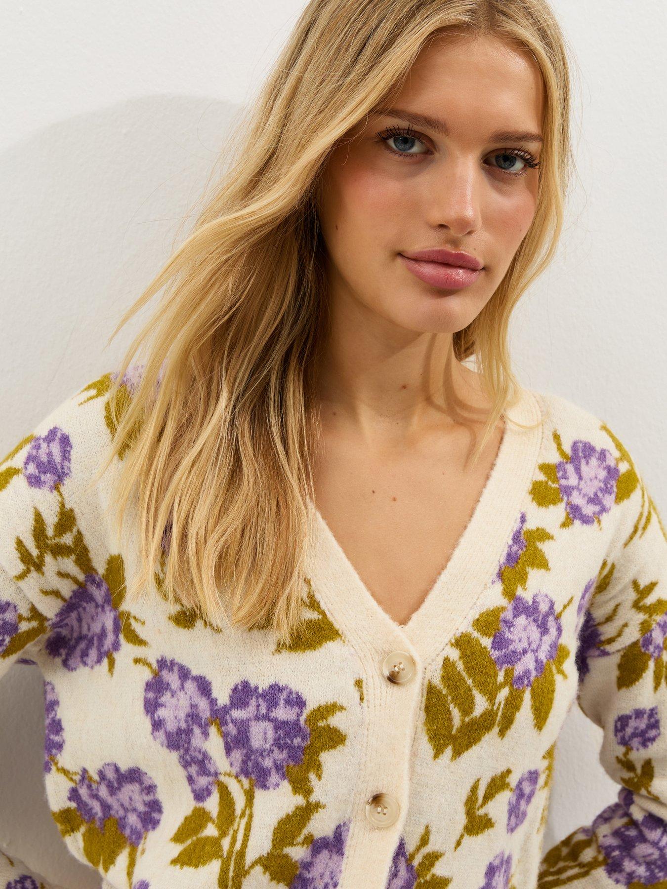  image of new-look-cream-floral-patterned-v-neck-cardigan
