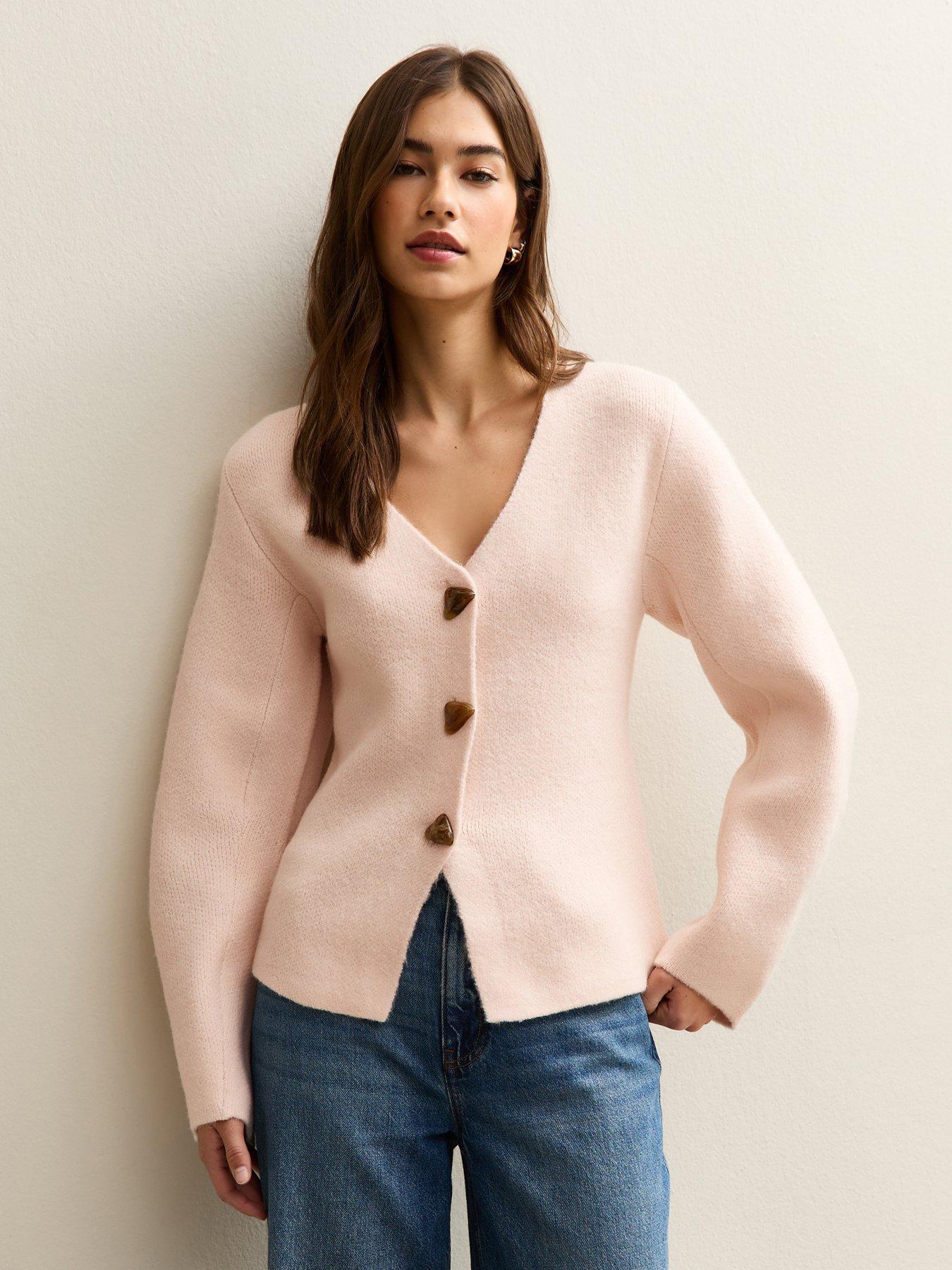 New Look V- Neck Heavyweight Knit Cardigan - Light Pink