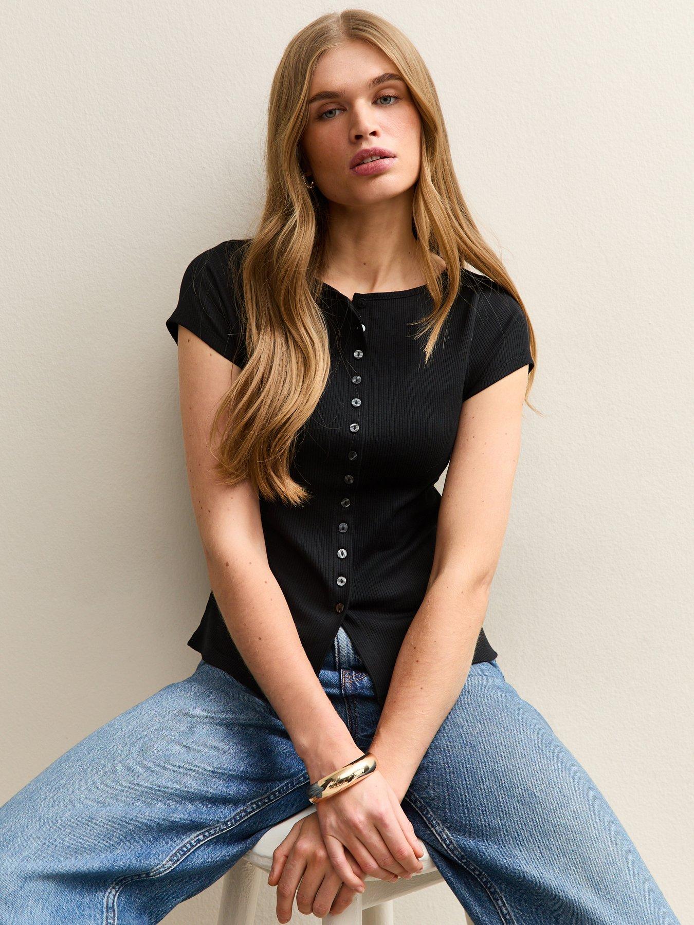  image of new-look-button-through-baby-tee-black