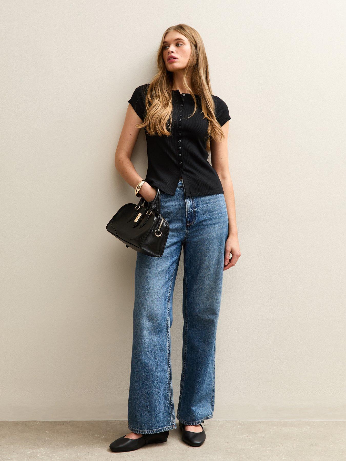  image of new-look-button-through-baby-tee-black