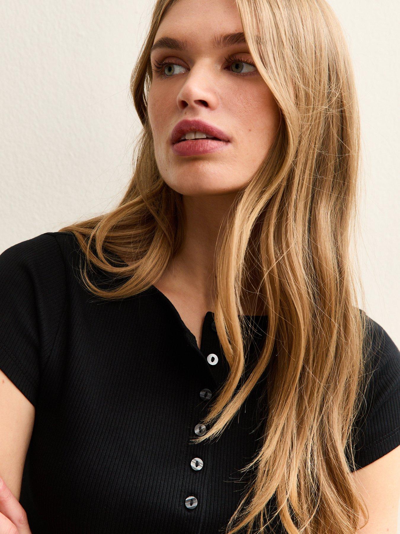  image of new-look-button-through-baby-tee-black