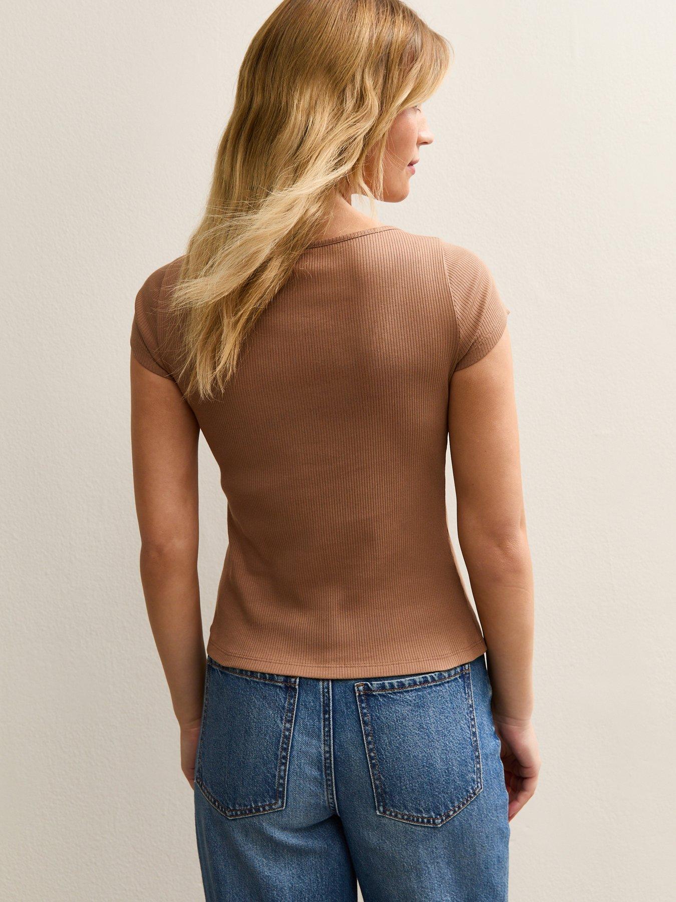 Image 2 of 6 of New Look Button Through Baby Tee - Light Brown