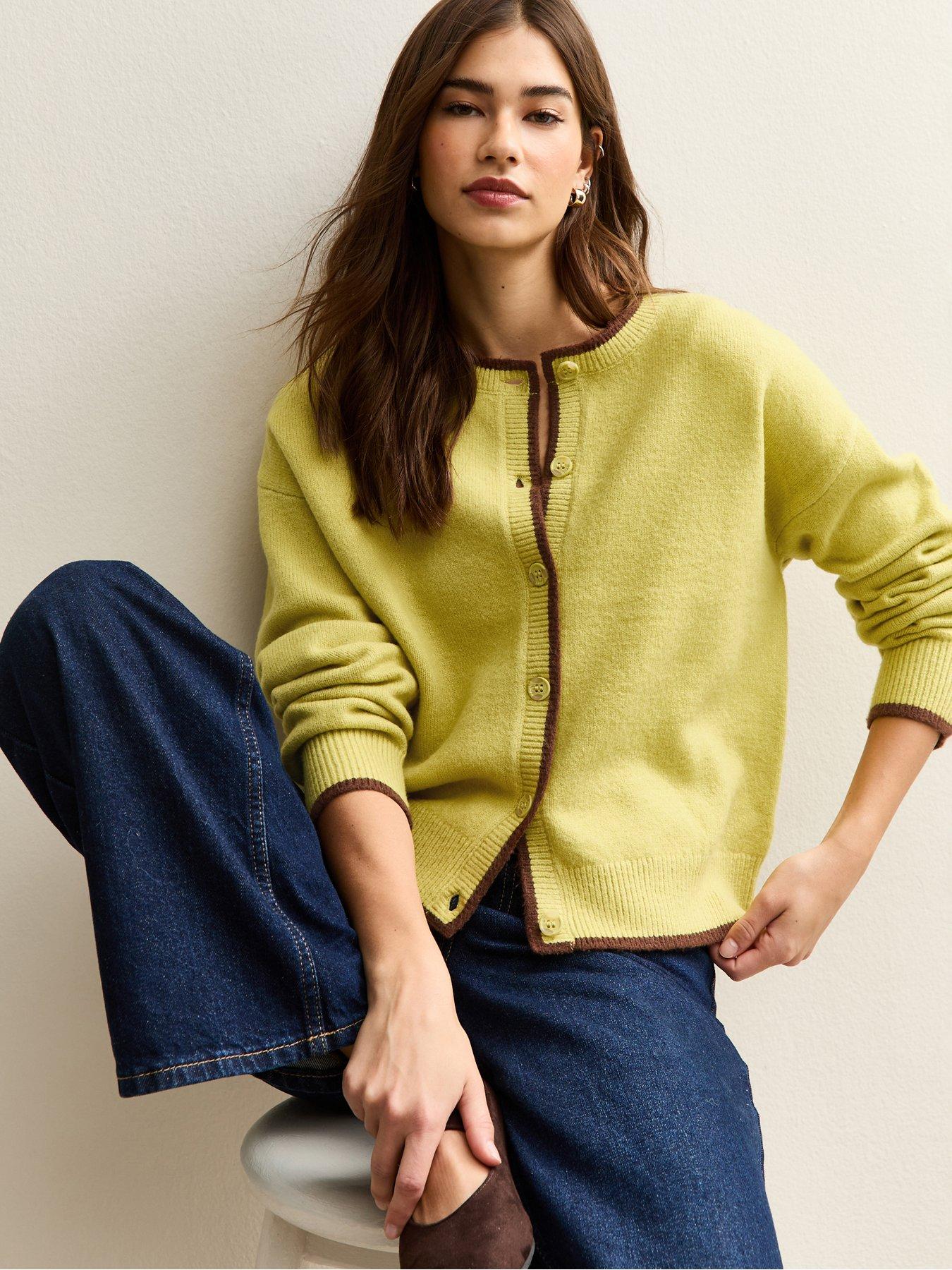 new-look-tipped-crew-neck-cardigan-green
