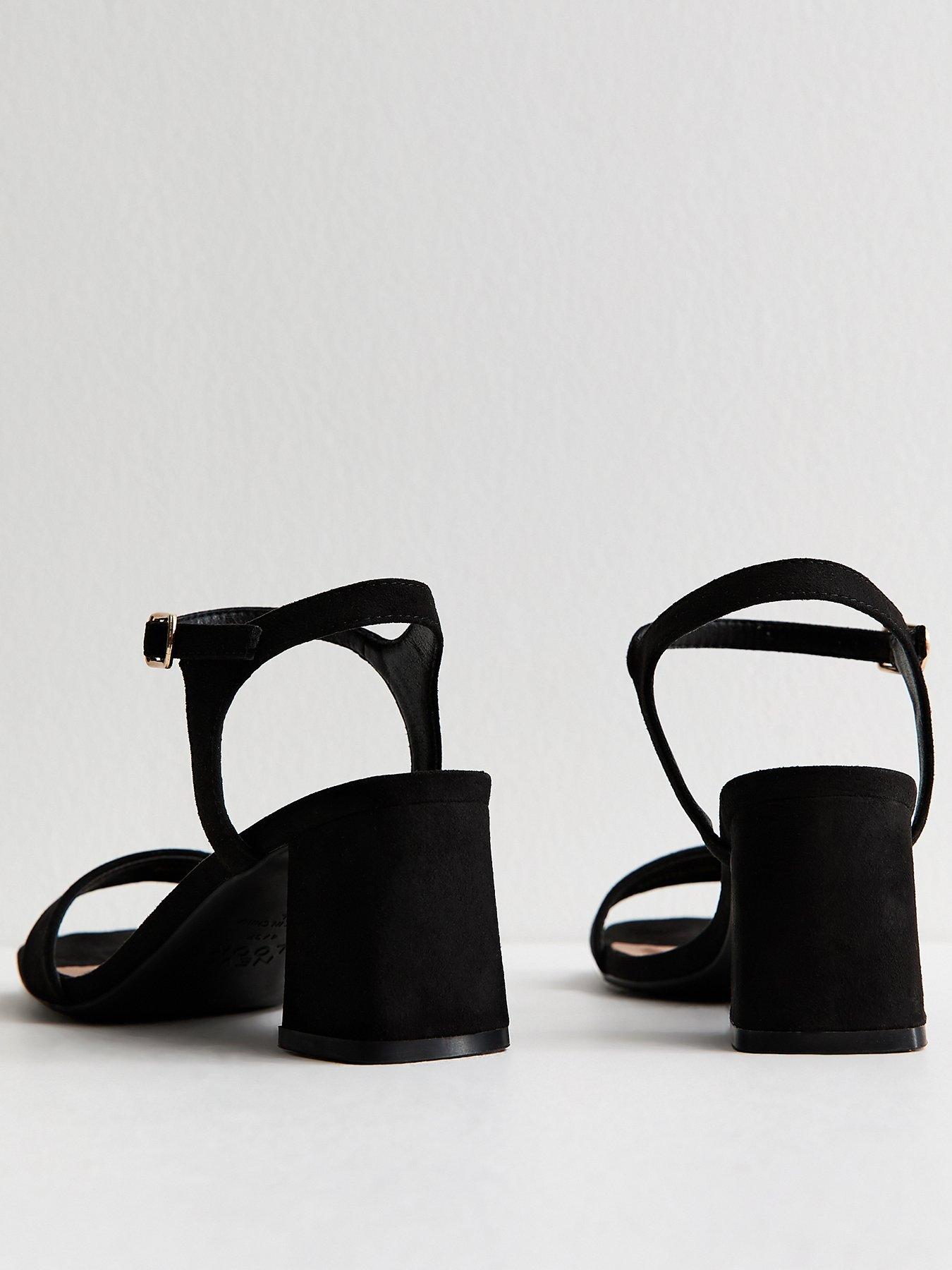 Image 4 of 5 of New Look Black Faux Suede Square Toe Block Heel Sandals - Black