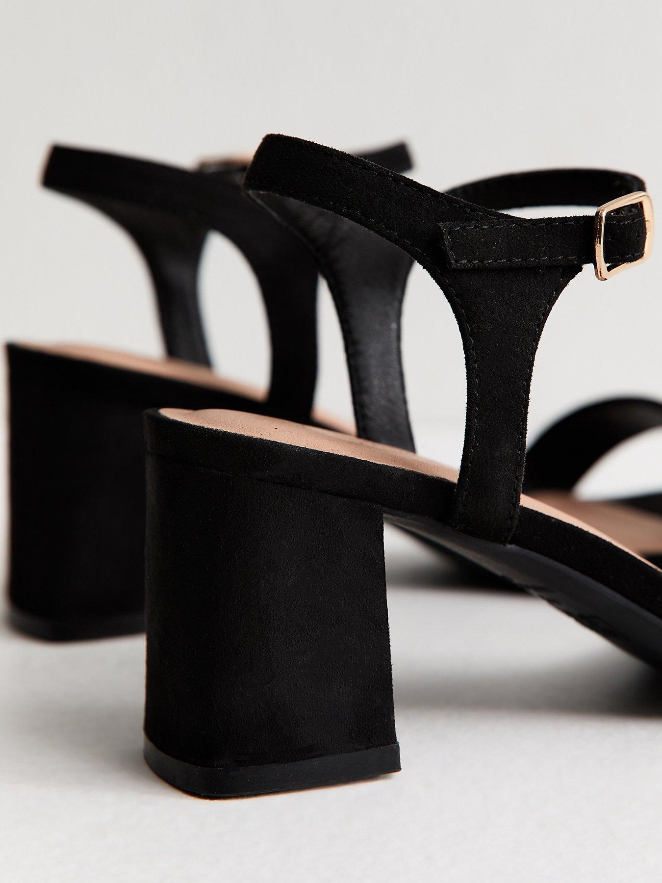 Image 5 of 5 of New Look Black Faux Suede Square Toe Block Heel Sandals - Black