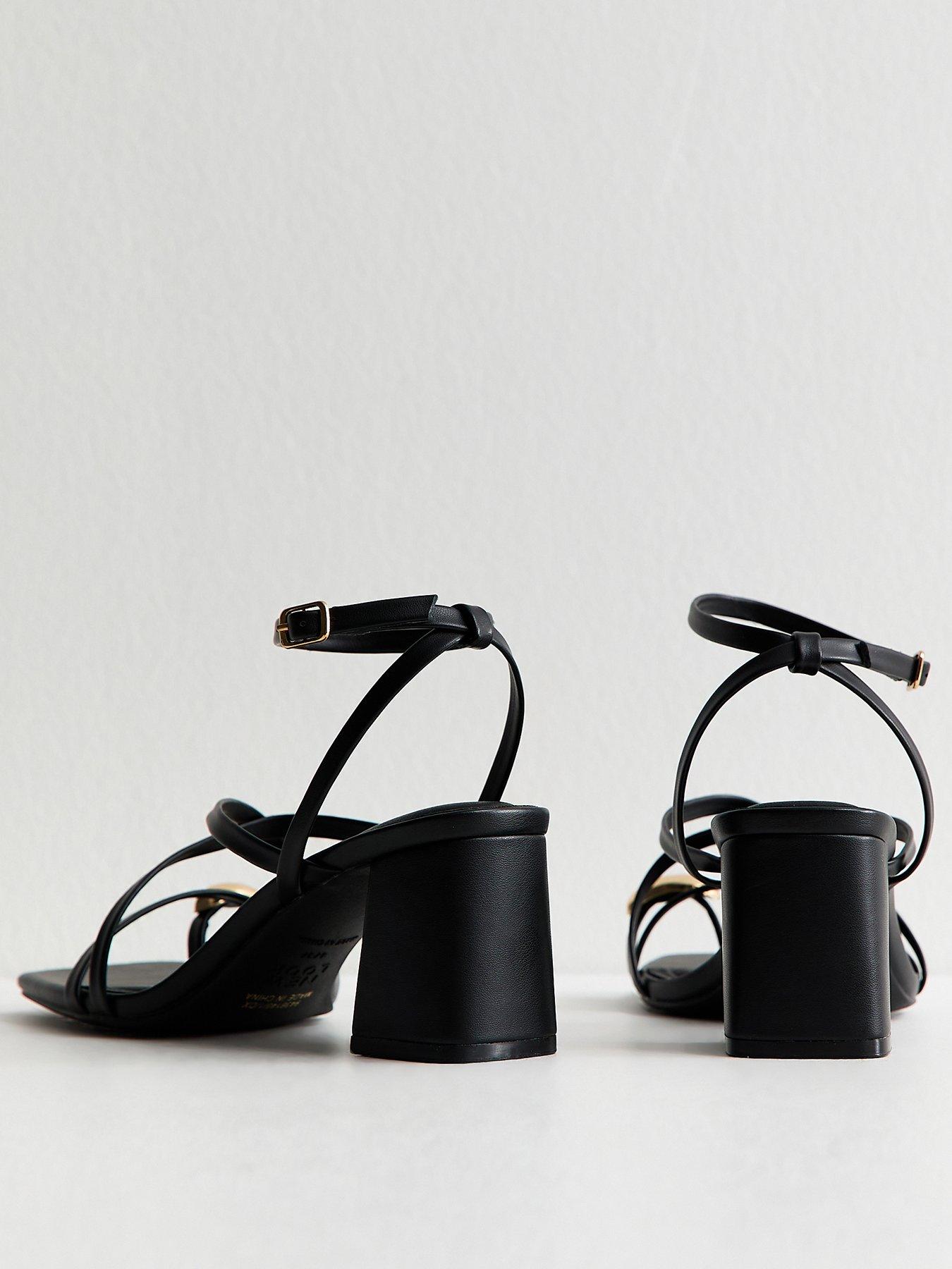 New Look Black Faux Leather Metal Toe Loop Block Heel Sandals | Littlewoods