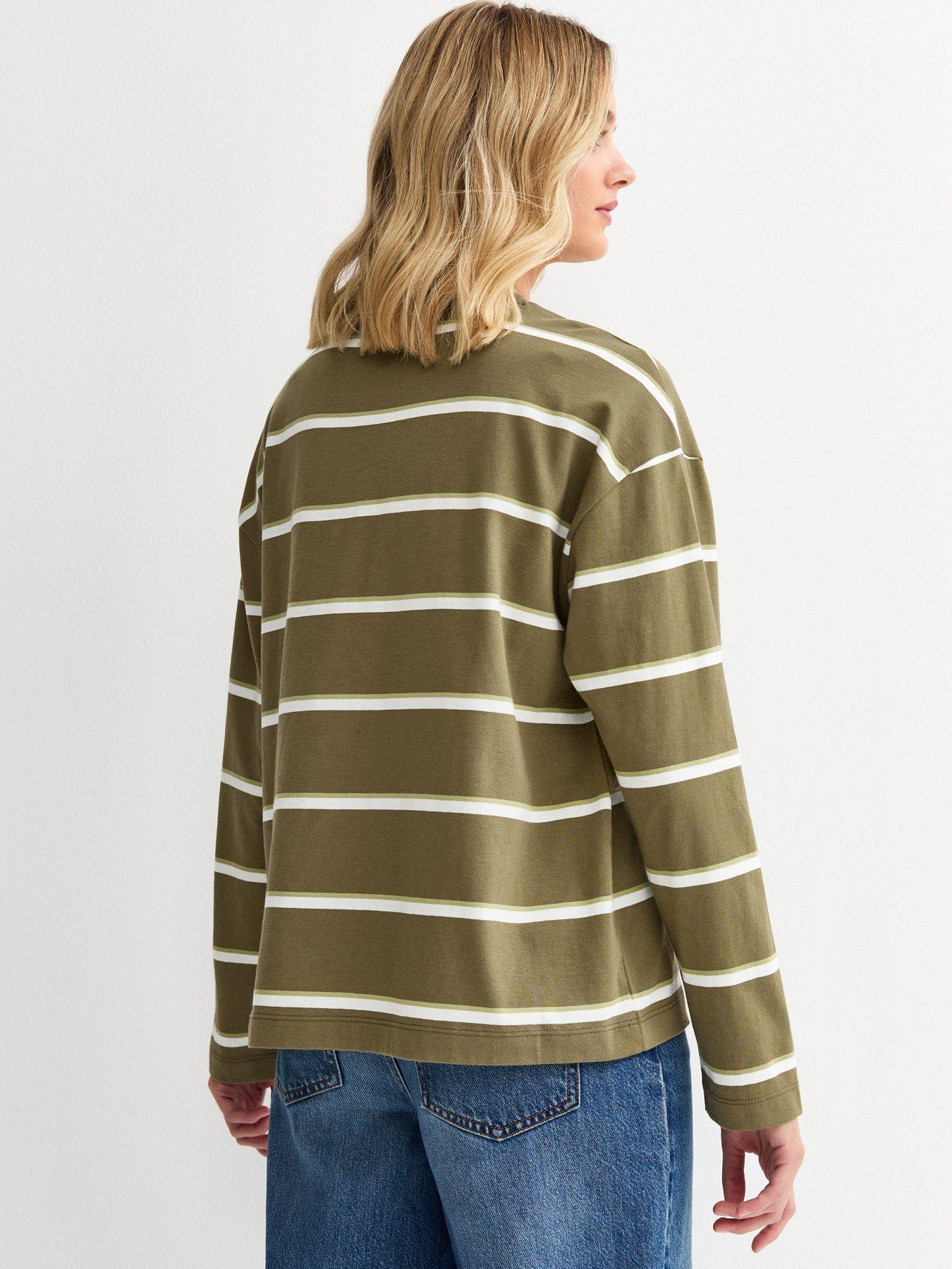  image of new-look-striped-long-sleeve-top-green