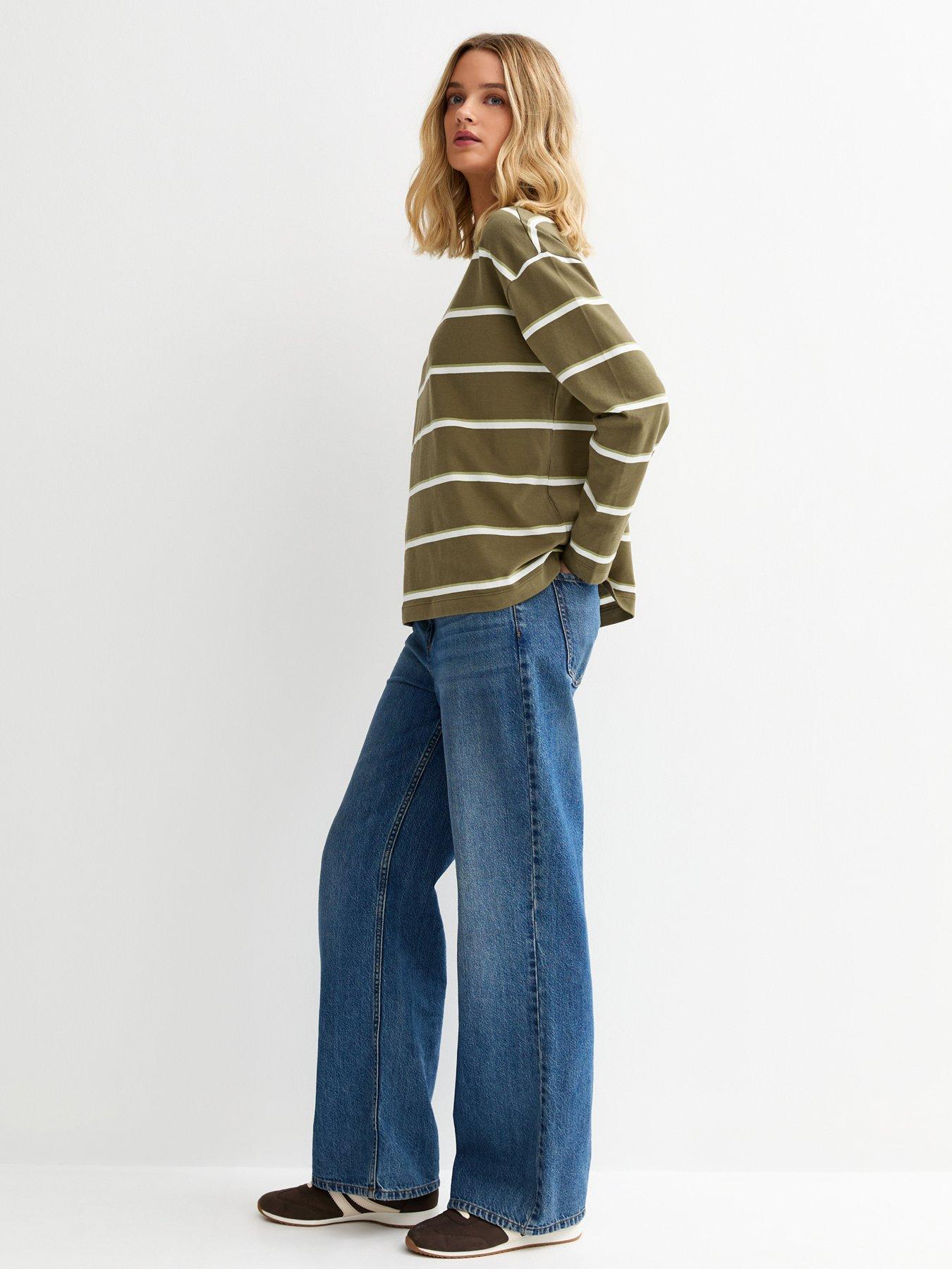  image of new-look-striped-long-sleeve-top-green