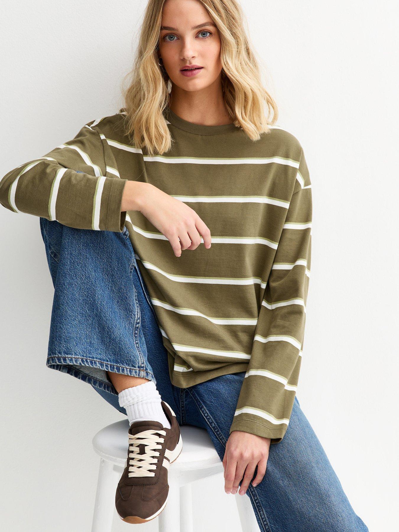  image of new-look-striped-long-sleeve-top-green