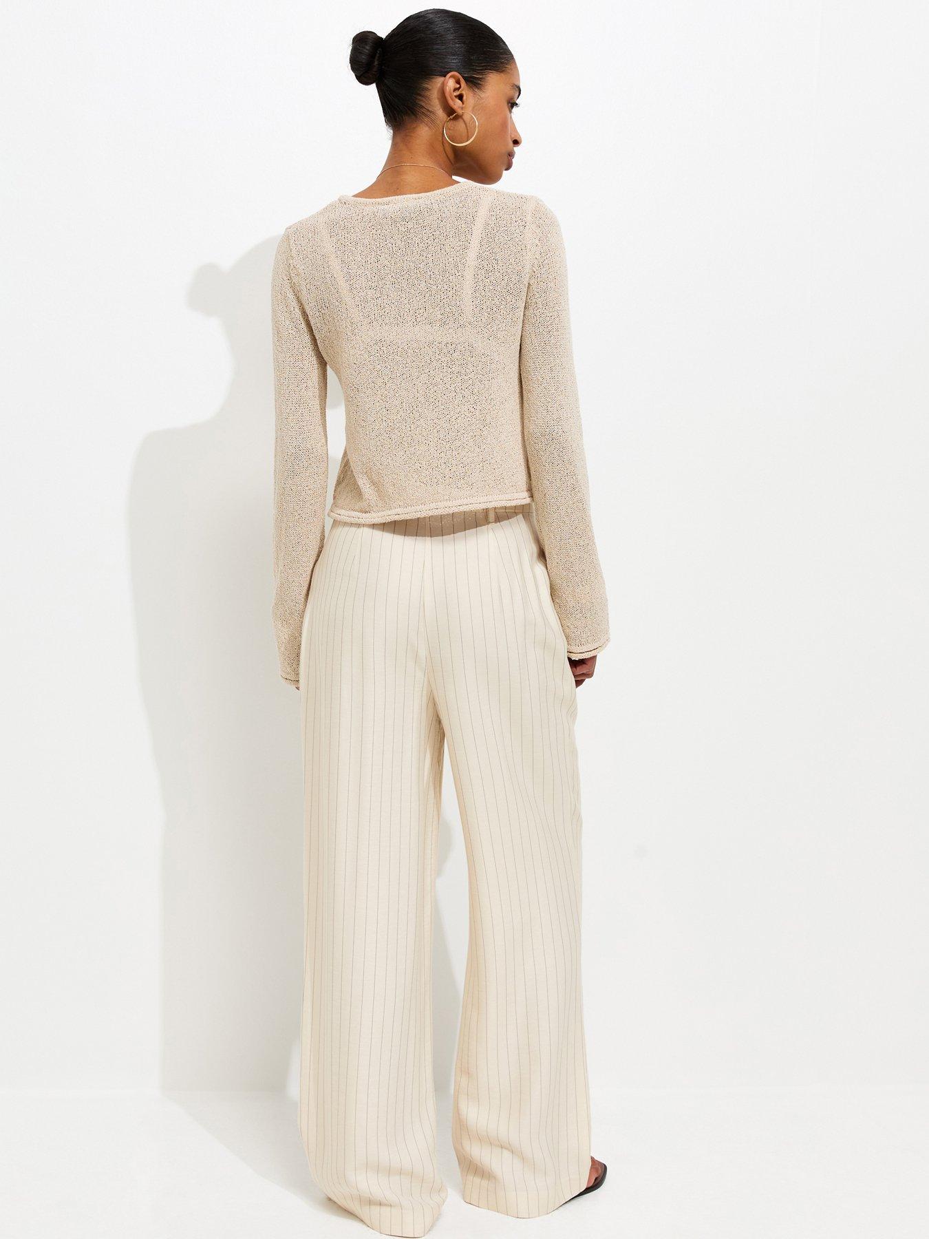 Image 2 of 6 of New Look Wide Leg Stripe Trouser - White