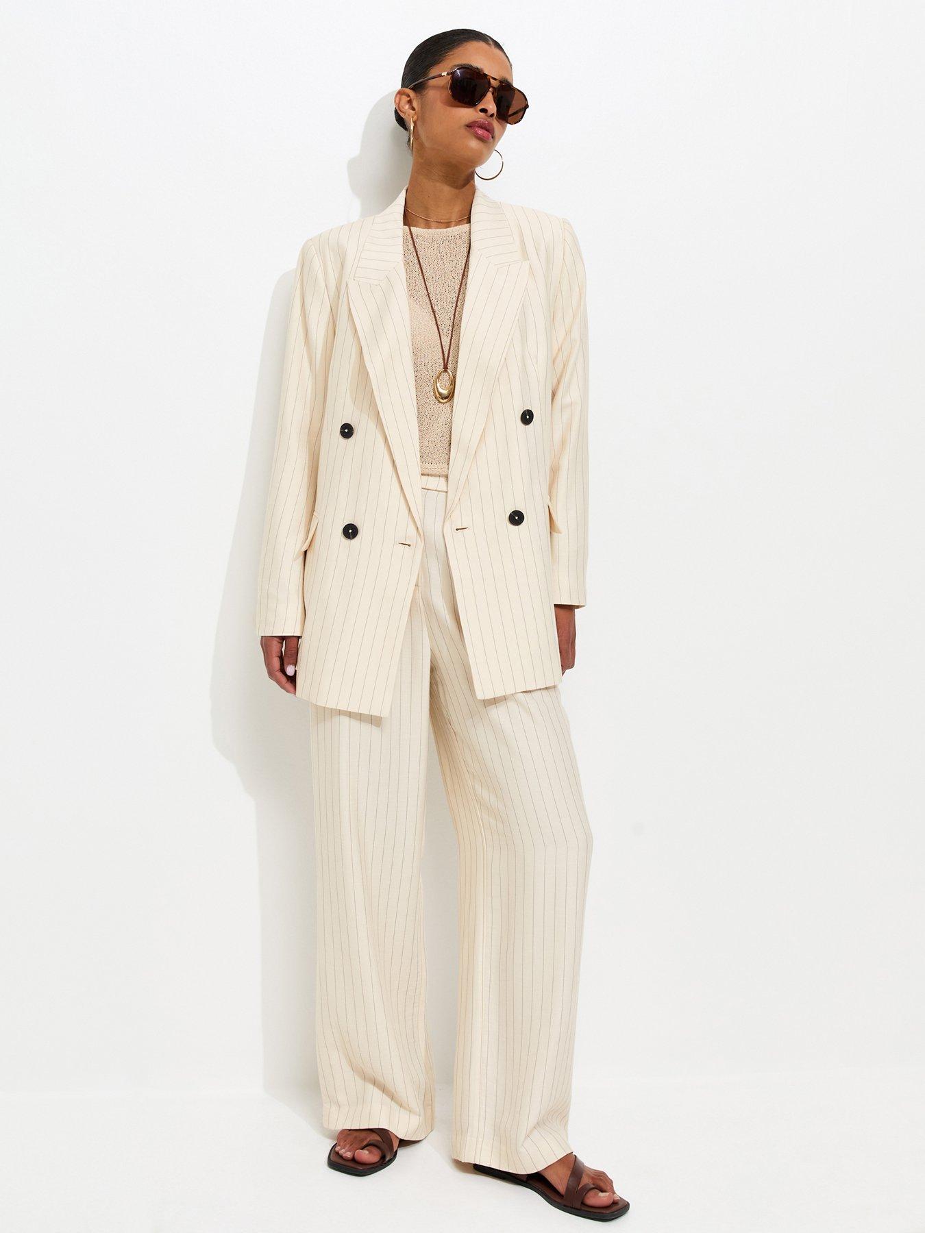 Image 3 of 6 of New Look Wide Leg Stripe Trouser - White