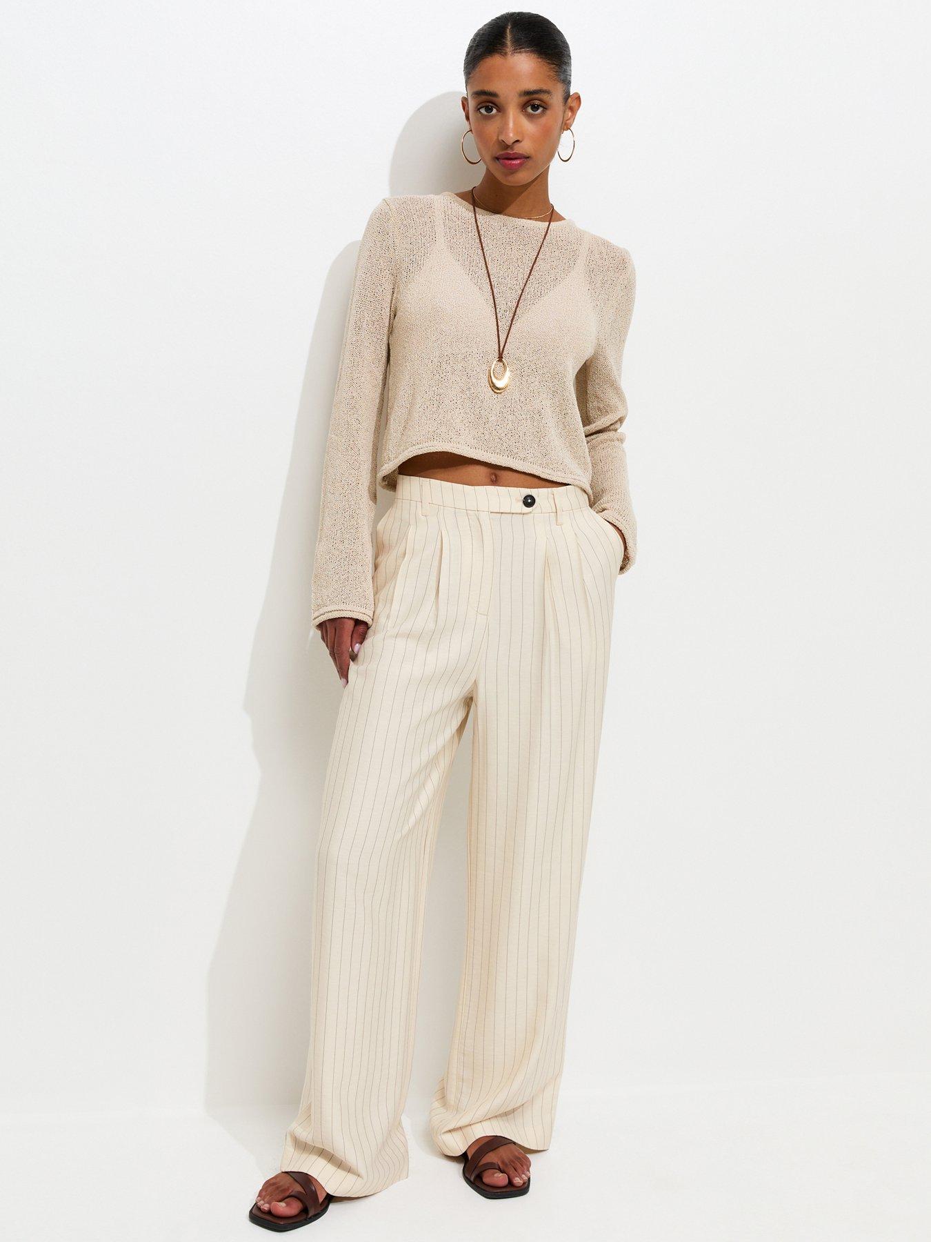 Image 4 of 6 of New Look Wide Leg Stripe Trouser - White