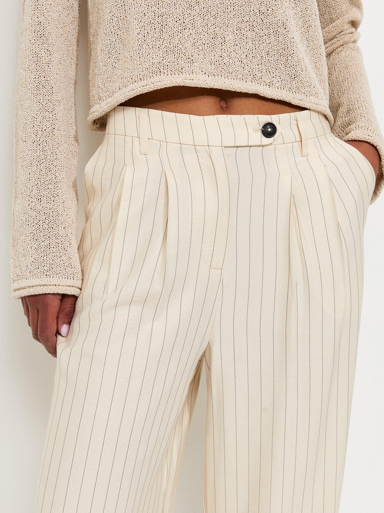 Image 5 of 6 of New Look Wide Leg Stripe Trouser - White