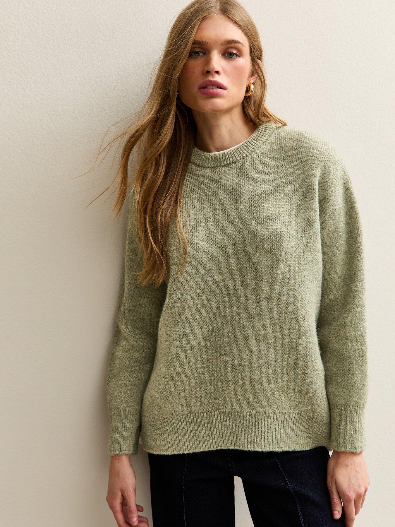 front image of new-look-chunky-oversized-jumper-green
