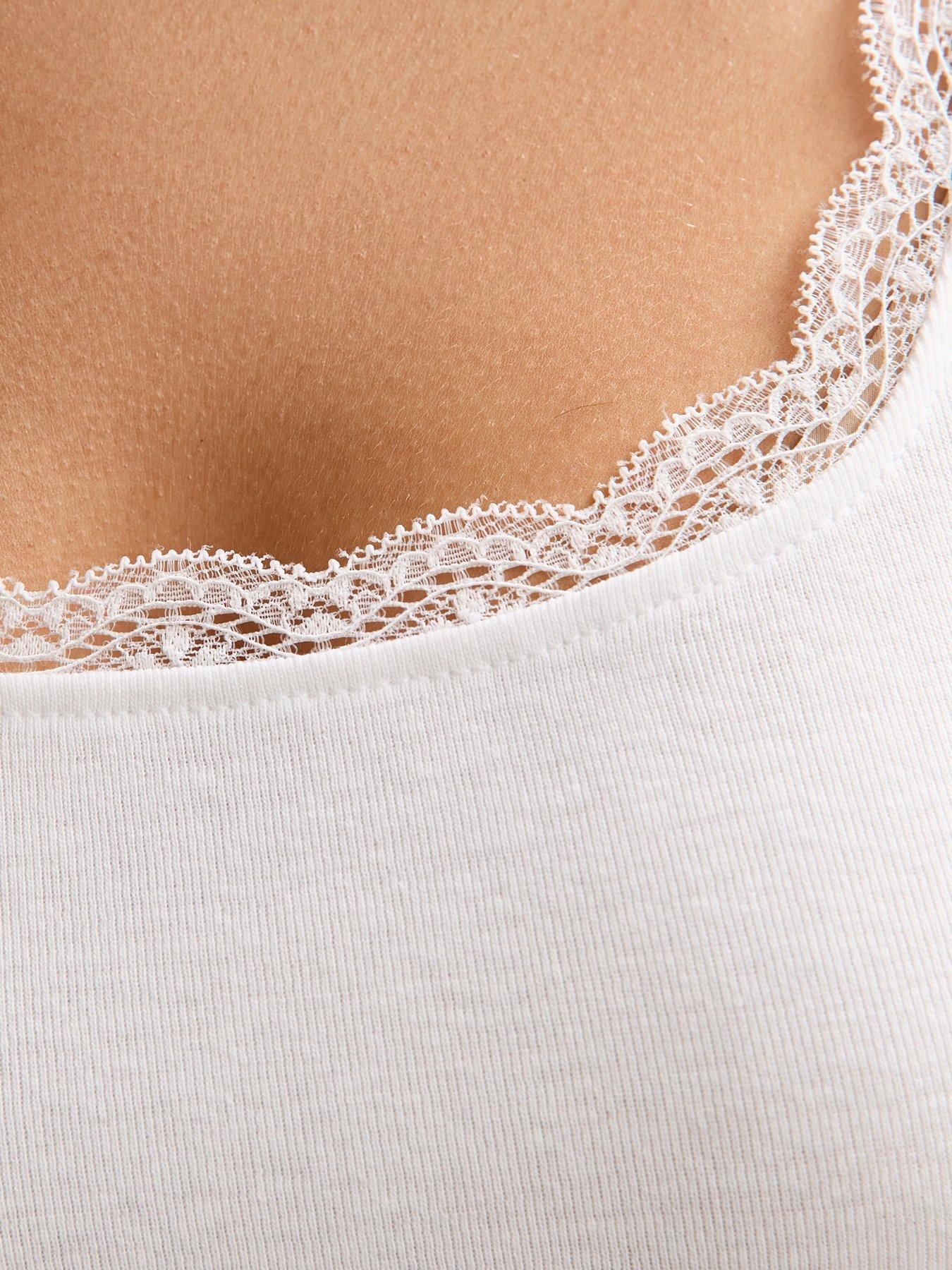 Image 6 of 6 of New Look Lace Trim Square Neck Tank Top - White