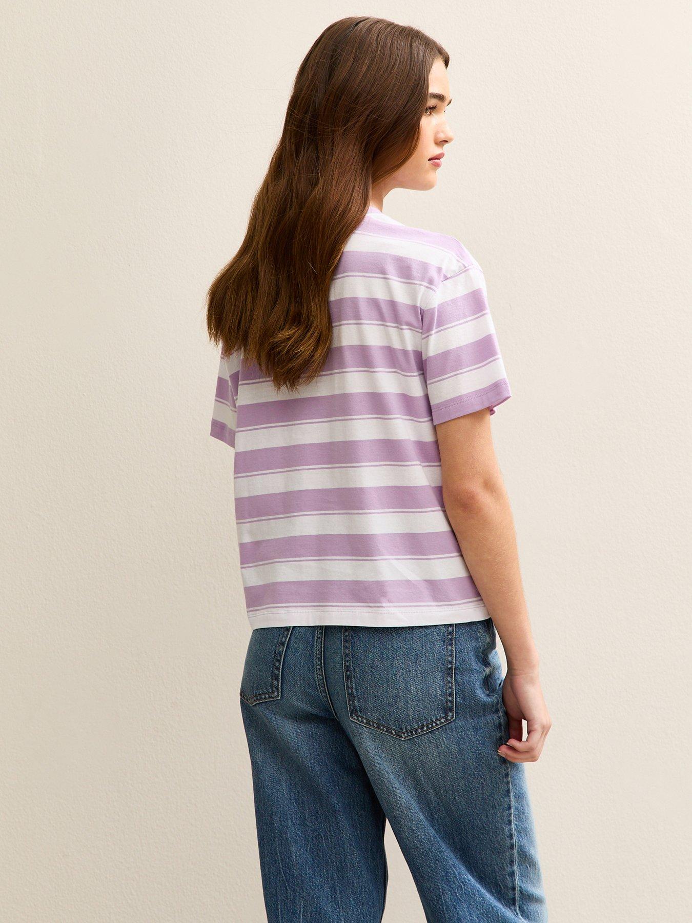 Image 2 of 6 of New Look Stripe Boxy T-Shirt - Purple