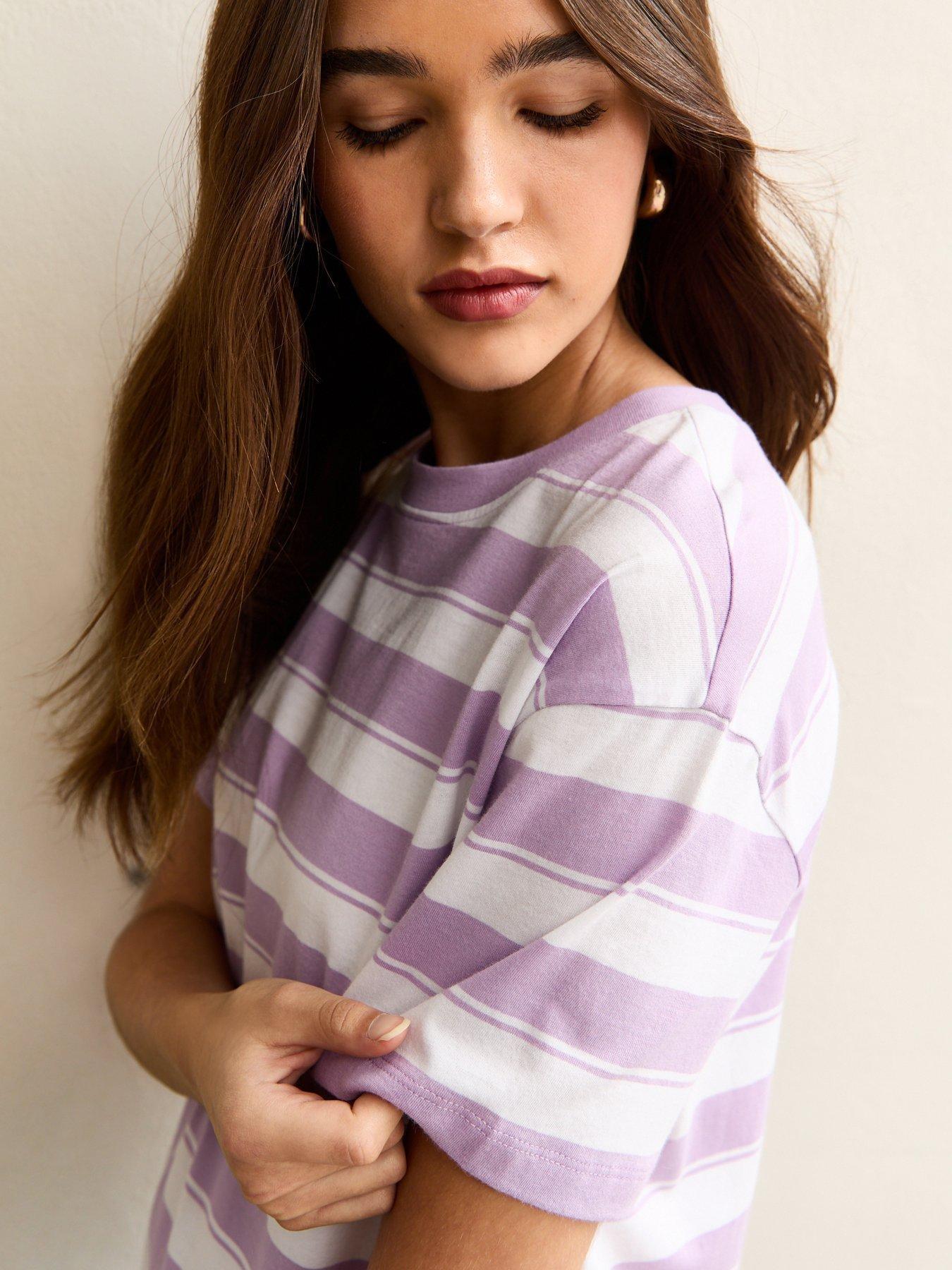 Image 5 of 6 of New Look Stripe Boxy T-Shirt - Purple