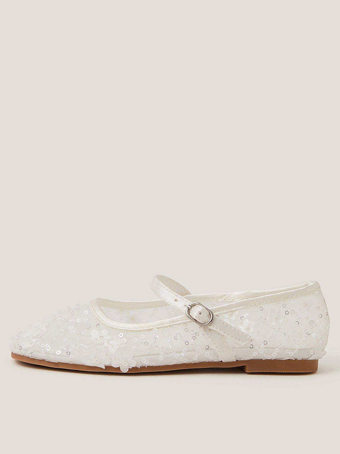 Monsoon Girls Sparkle Flower Mesh Ballet Shoes - Light Cream