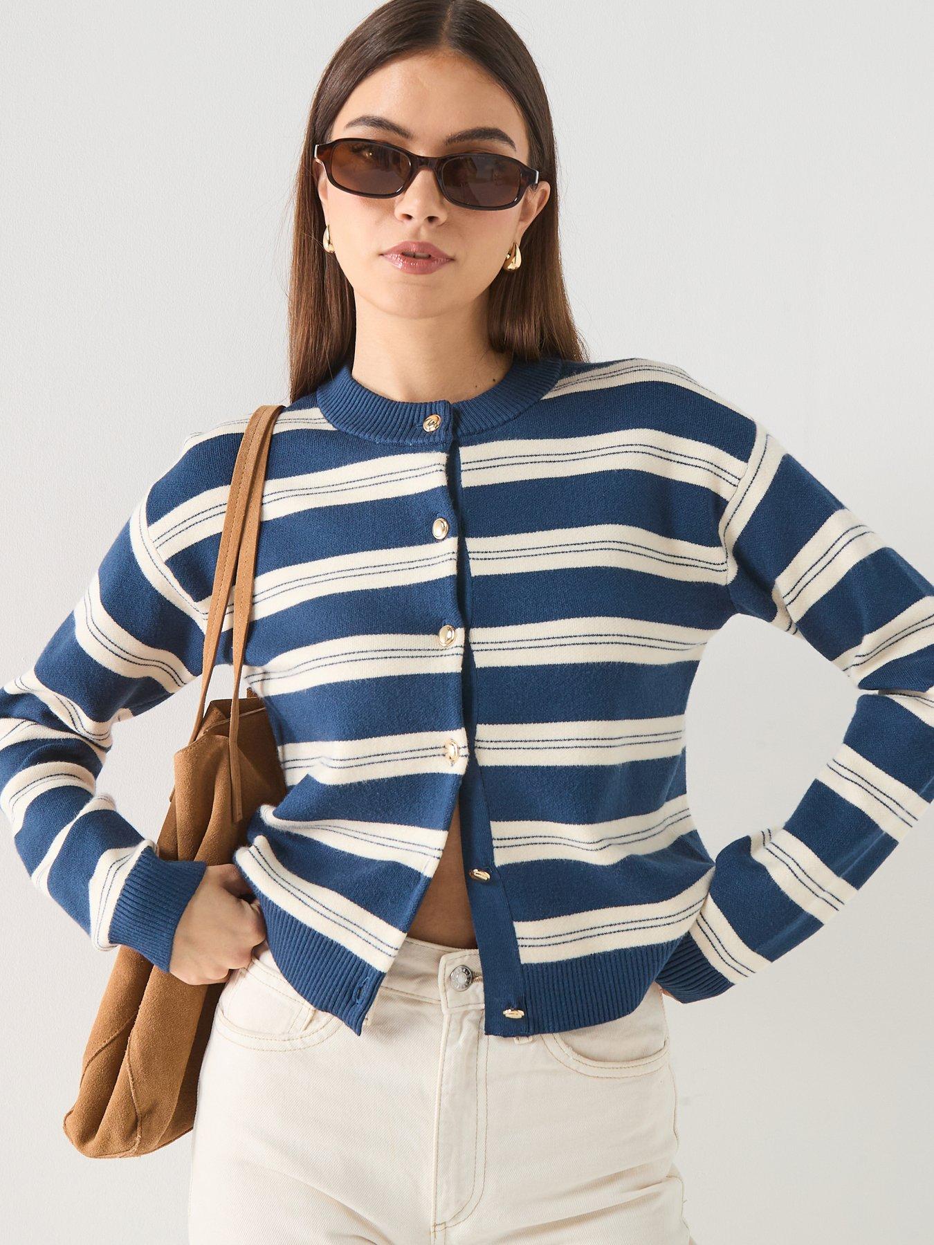 Vero Moda Striped Long Sleeve Cardigan - Blue