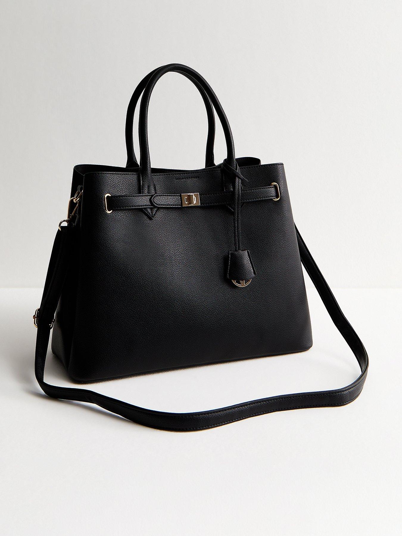 Image 1 of 5 of New Look Faux Leather Triple Compartment Tote Bag - Black
