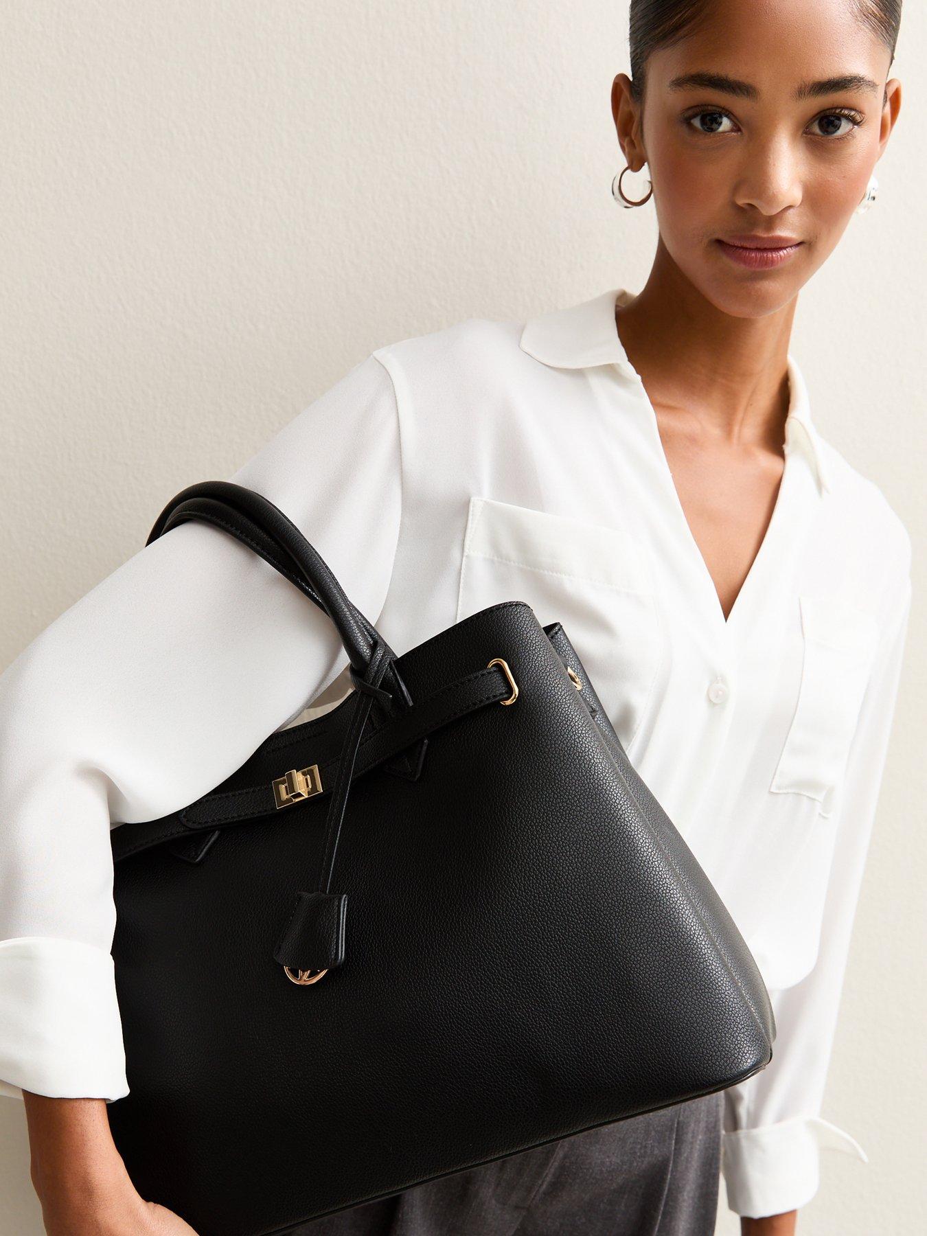 Image 2 of 5 of New Look Faux Leather Triple Compartment Tote Bag - Black