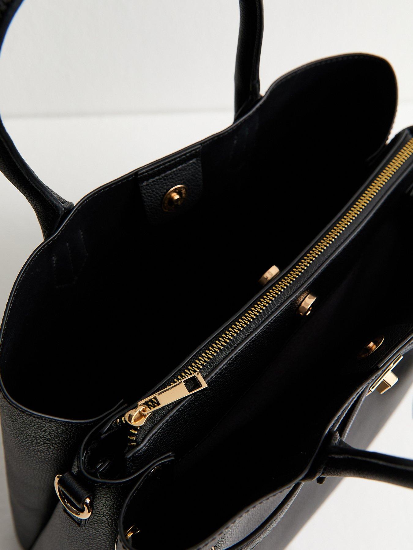 Image 4 of 5 of New Look Faux Leather Triple Compartment Tote Bag - Black