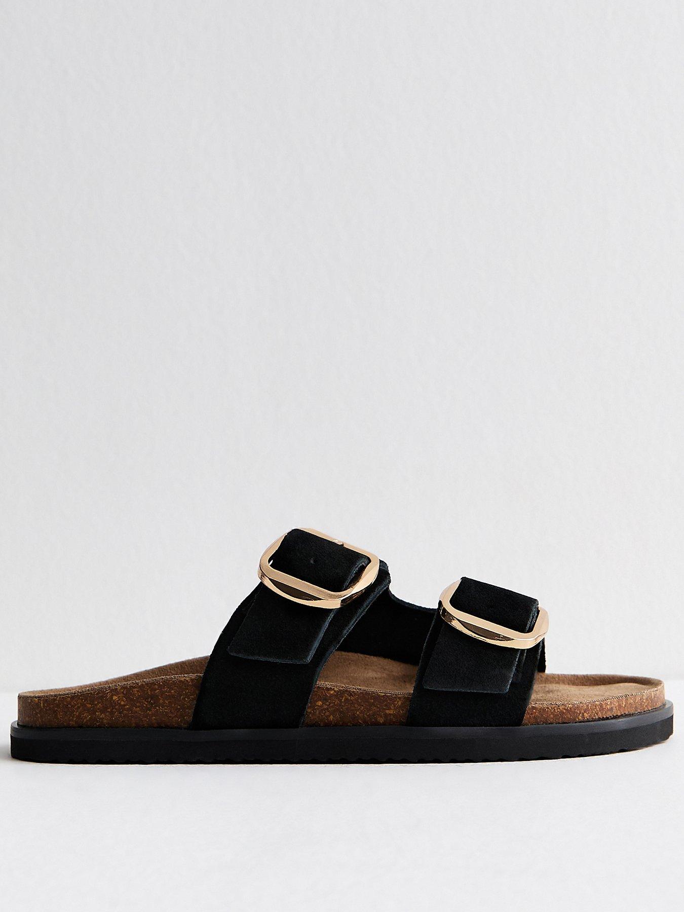 New Look Premium Real Leather Real Suede Buckled Strap Sandals - Black