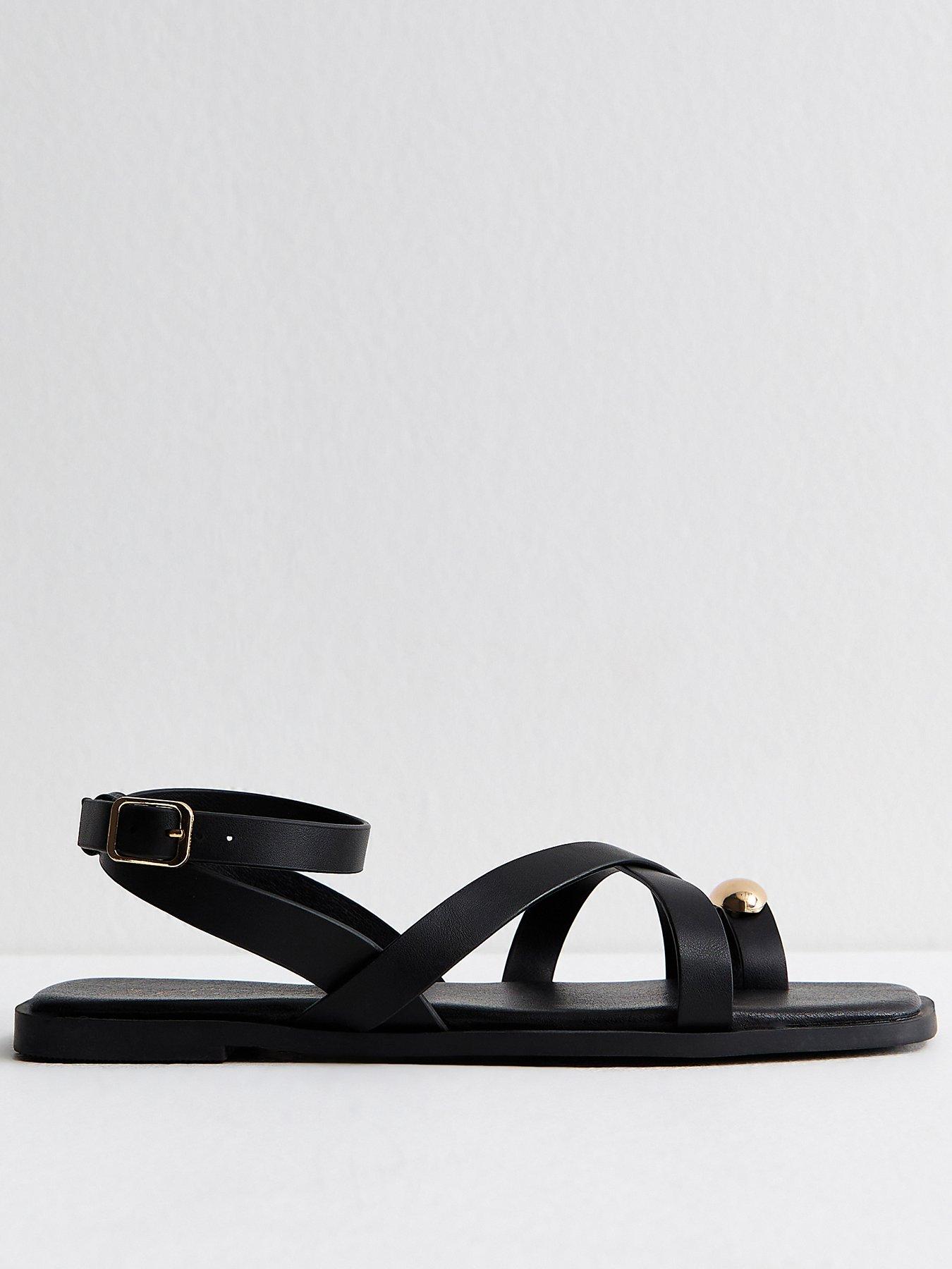 stillFront image of new-look-black-faux-leather-multi-strap-toe-ring-flat-sandals