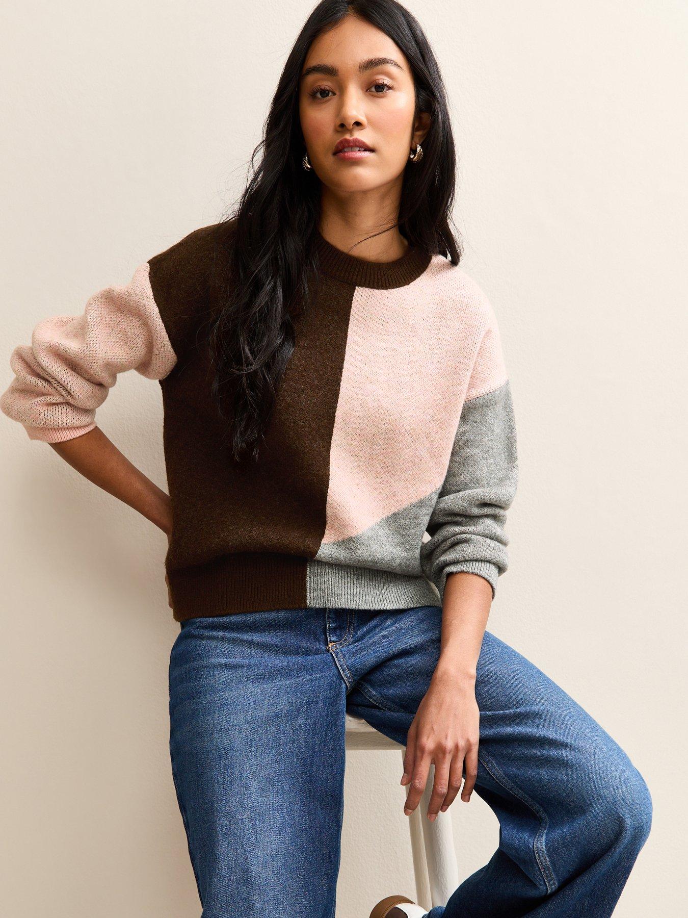 New Look Colour Block Crew Neck Jumper - Pink