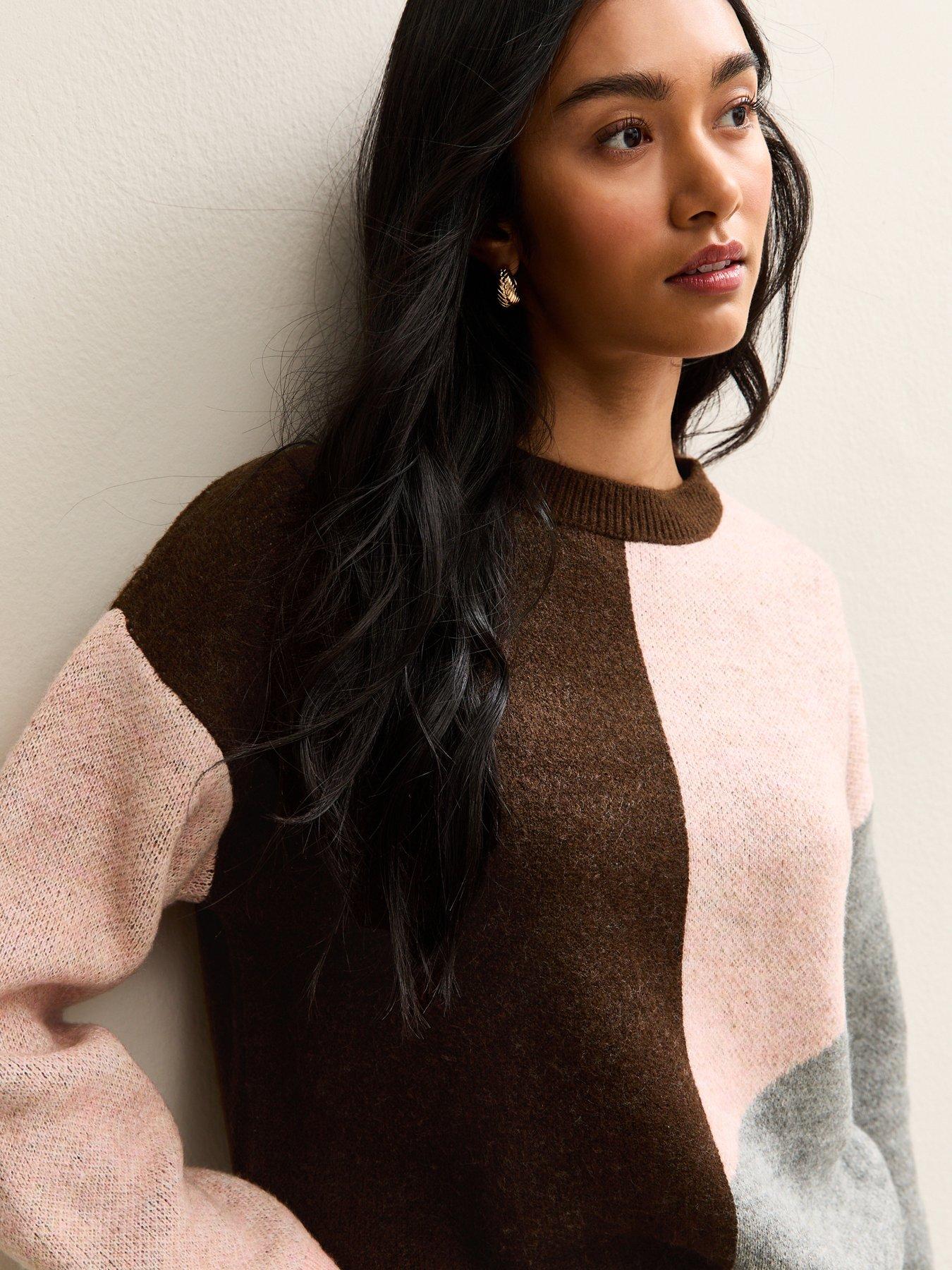 Image 4 of 5 of New Look Colour Block Crew Neck Jumper - Pink