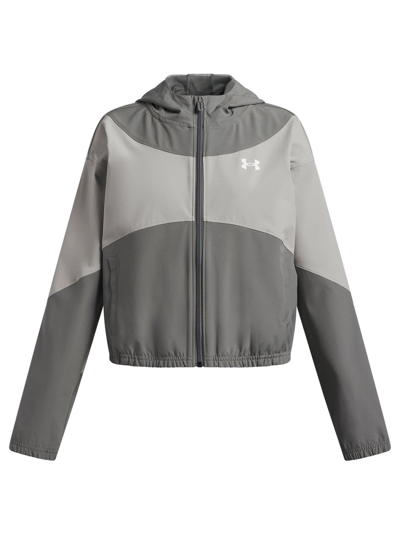  image of under-armour-junior-girls-training-rival-woven-jacket-grey
