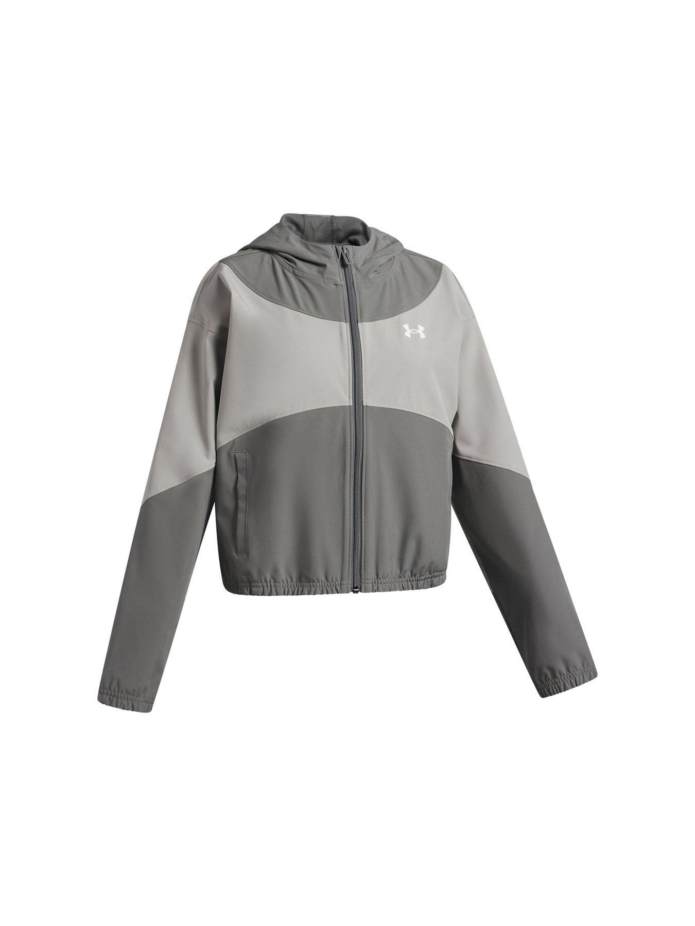  image of under-armour-junior-girls-training-rival-woven-jacket-grey