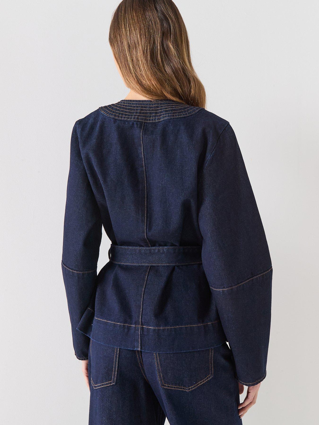 image of aware-awsakura-long-sleeve-belt-wrap-denim-shirt-blue