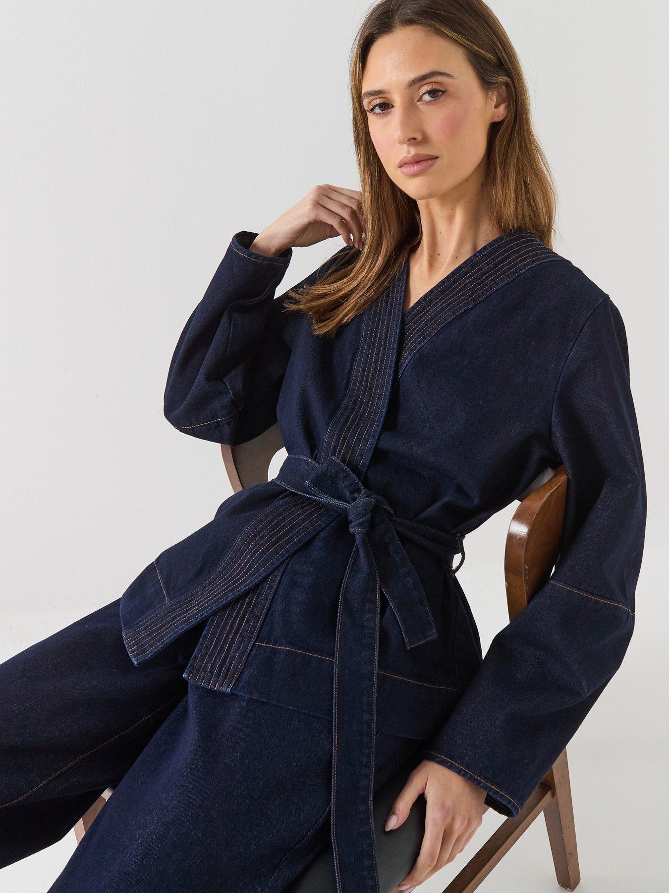  image of aware-awsakura-long-sleeve-belt-wrap-denim-shirt-blue