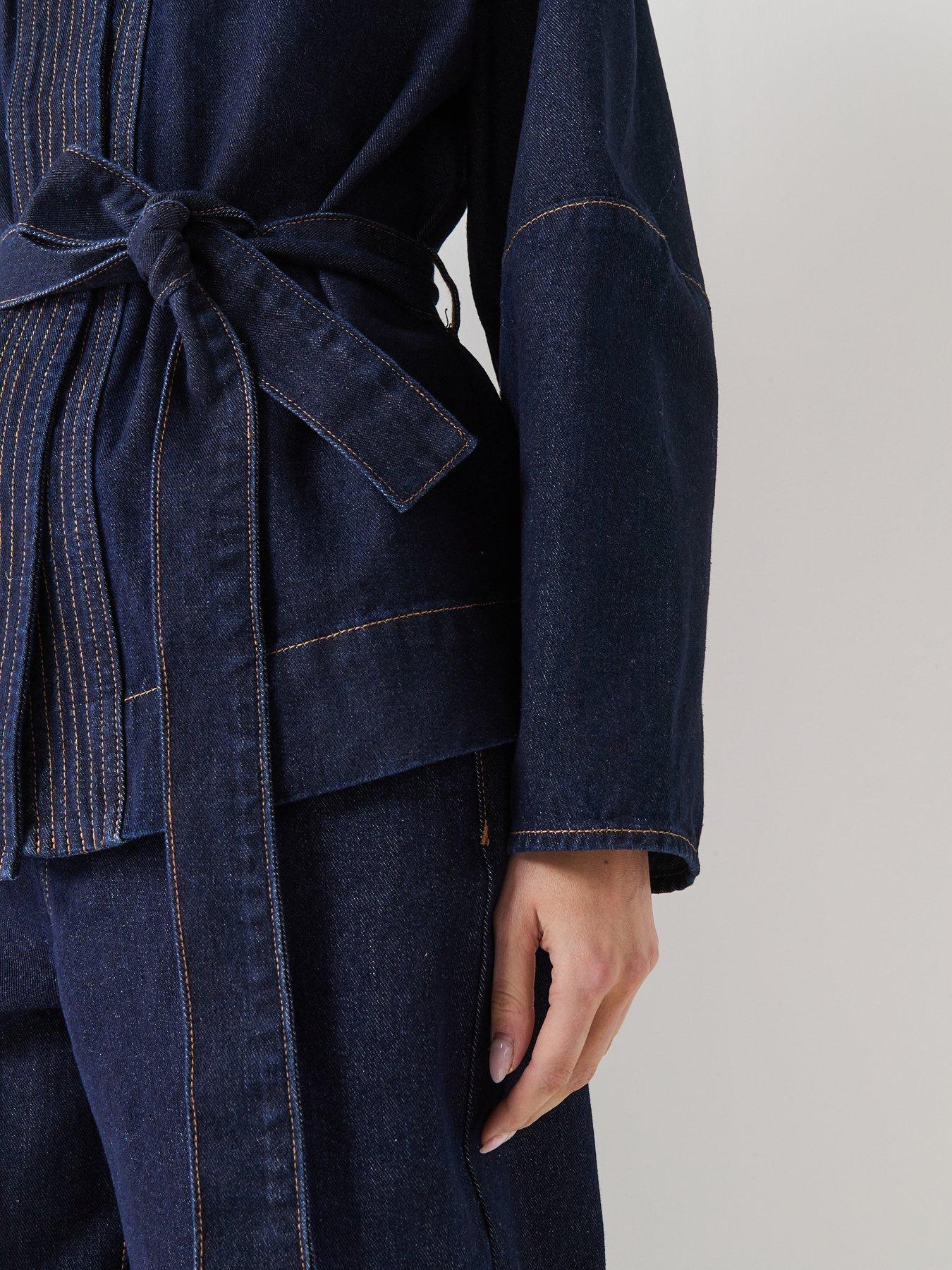  image of aware-awsakura-long-sleeve-belt-wrap-denim-shirt-blue
