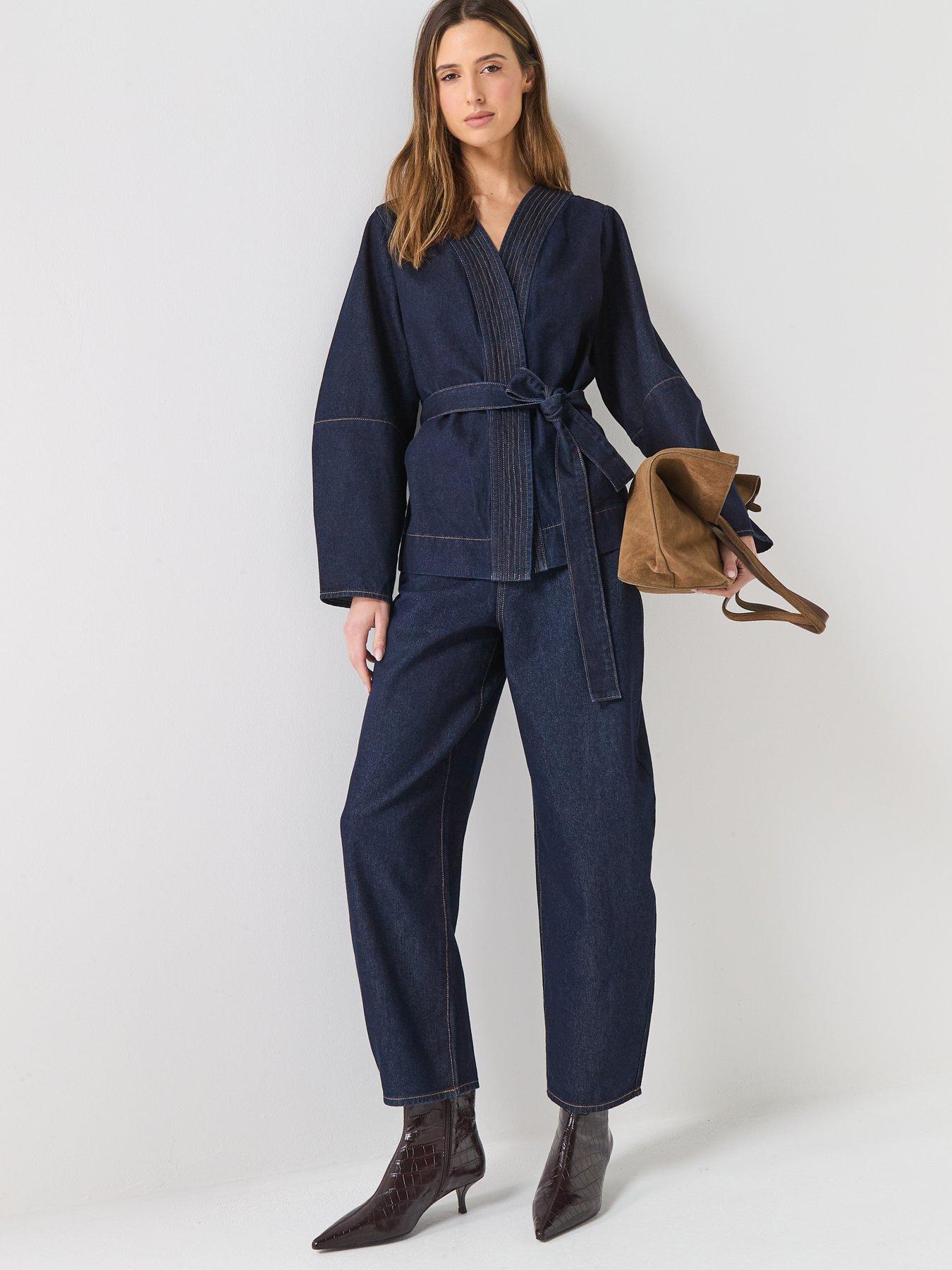  image of aware-awsakura-long-sleeve-belt-wrap-denim-shirt-blue