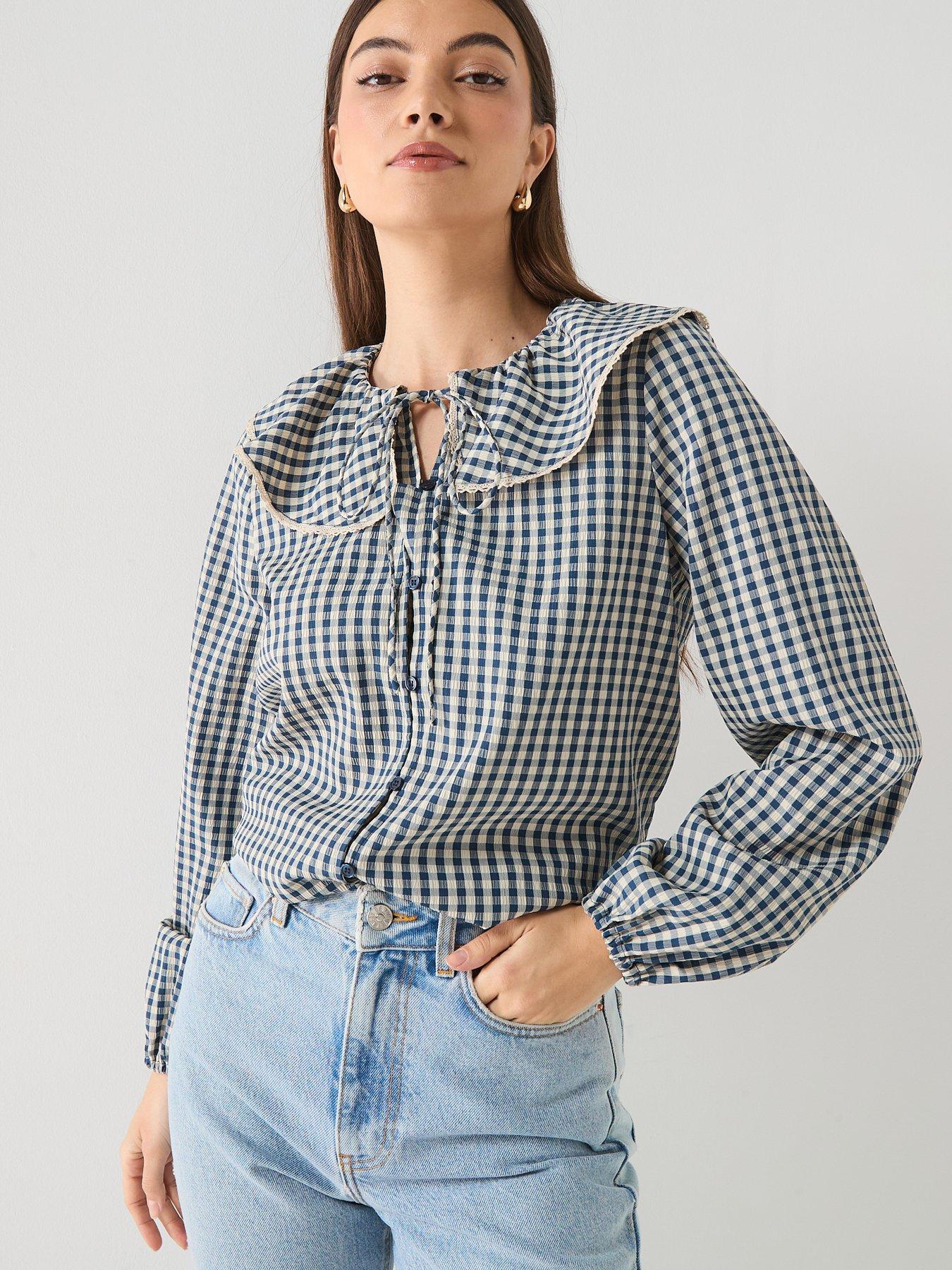 Vero Moda Silje Long Sleeve Tie Neck Top - Blue