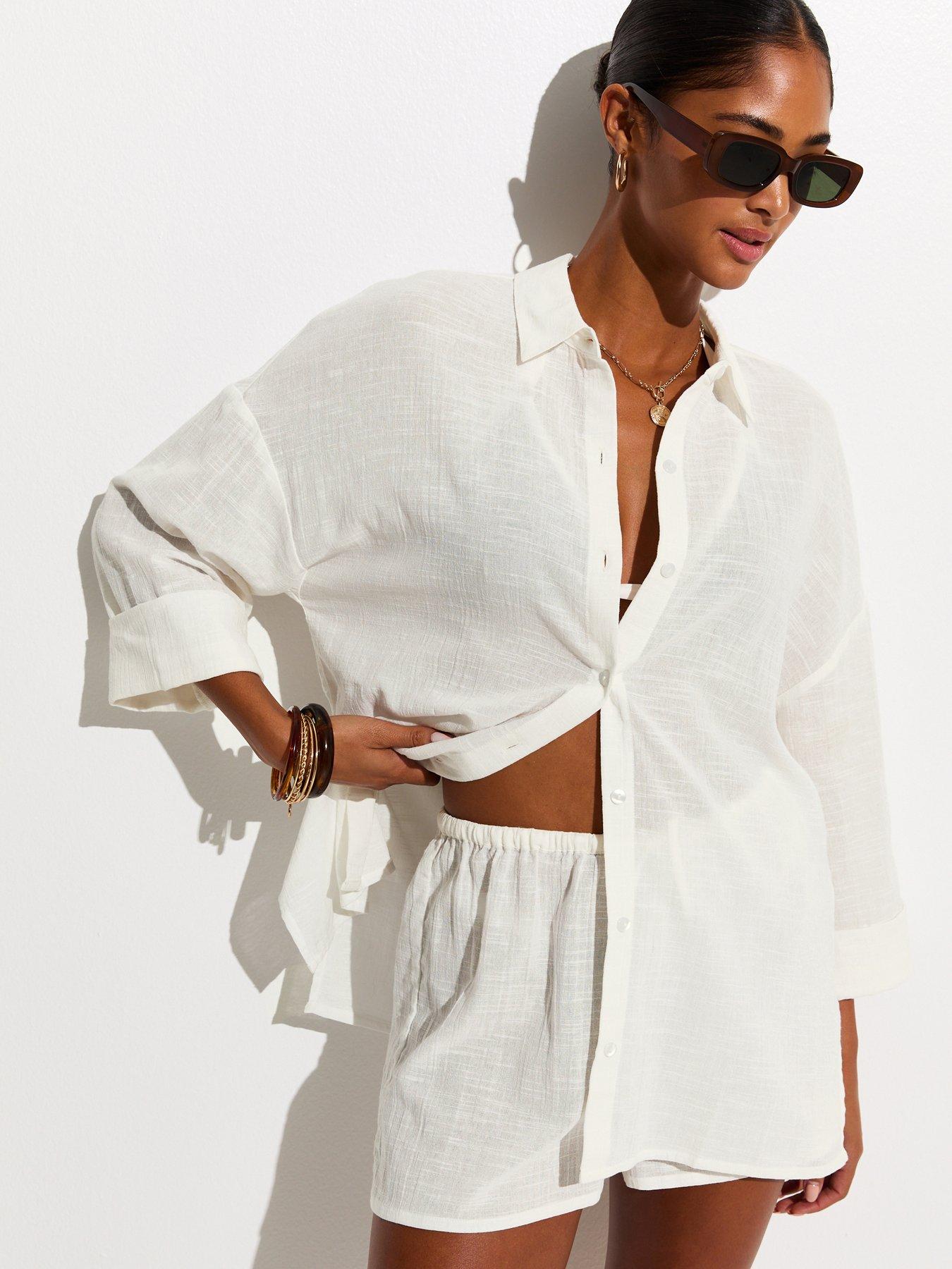 Image 1 of 3 of New Look Beach Cotton Slub Shirt - White