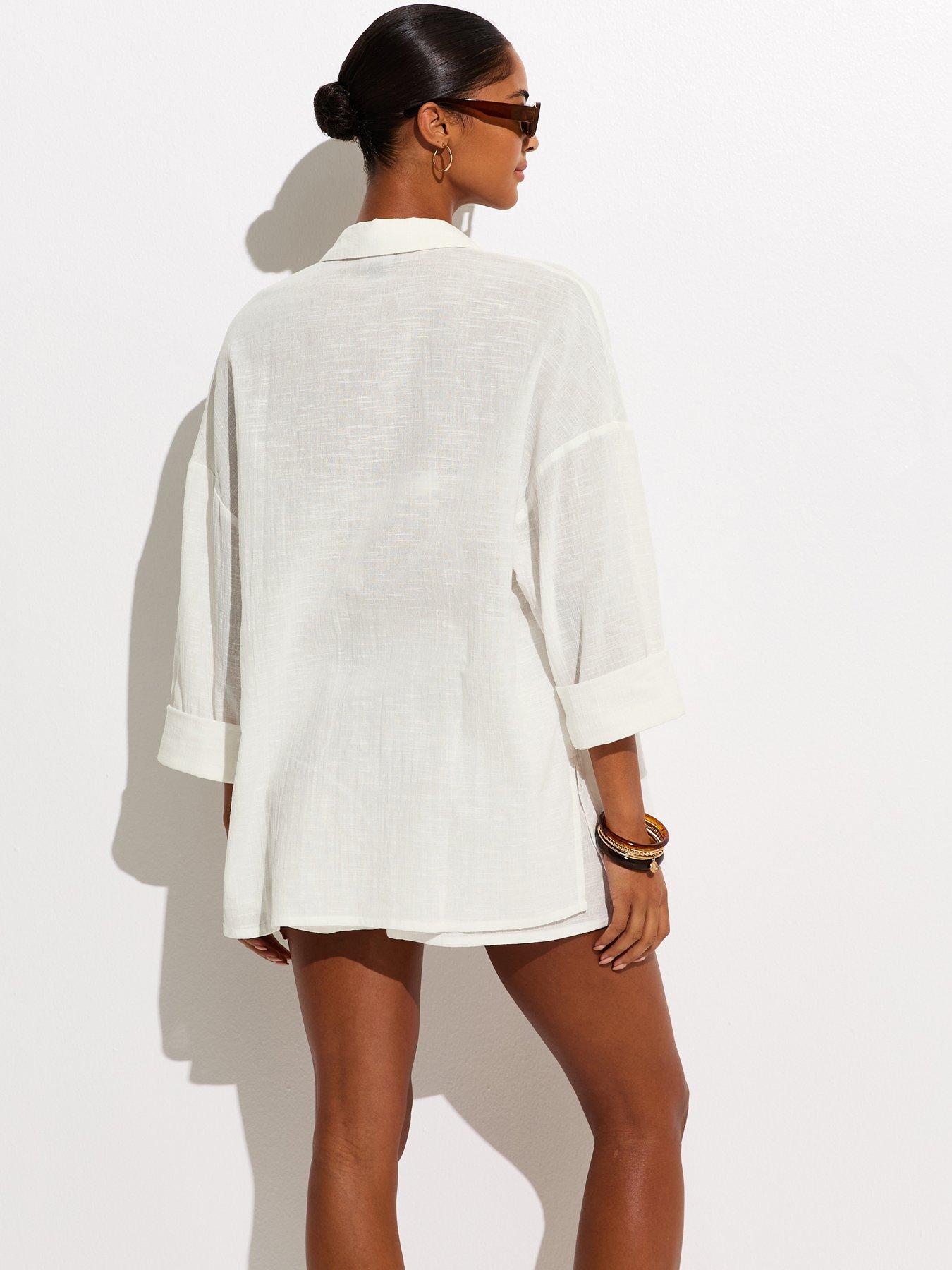 Image 2 of 3 of New Look Beach Cotton Slub Shirt - White