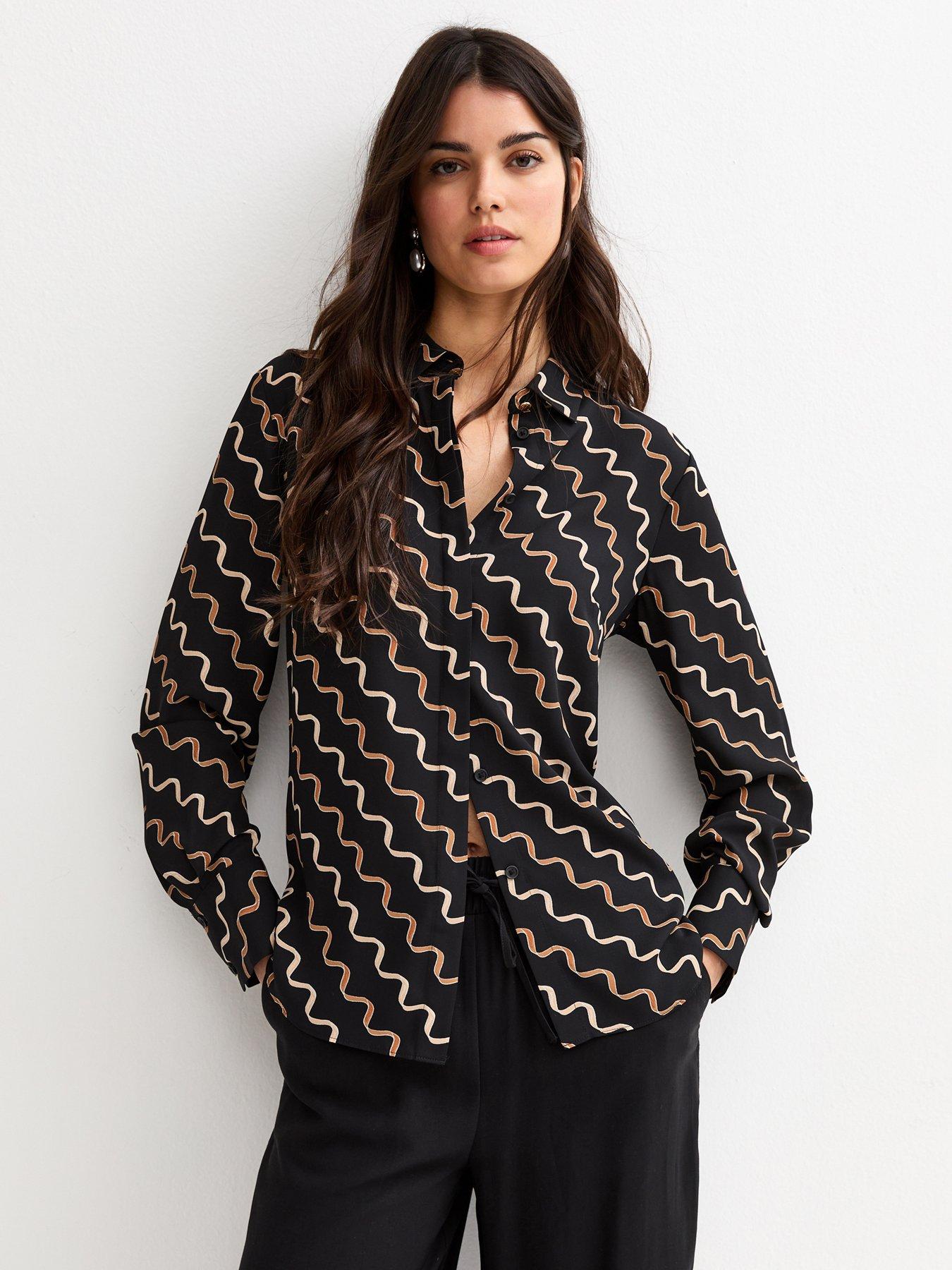 New Look Relaxed Fit Long Sleeve Ribbon Print Shirt - Black