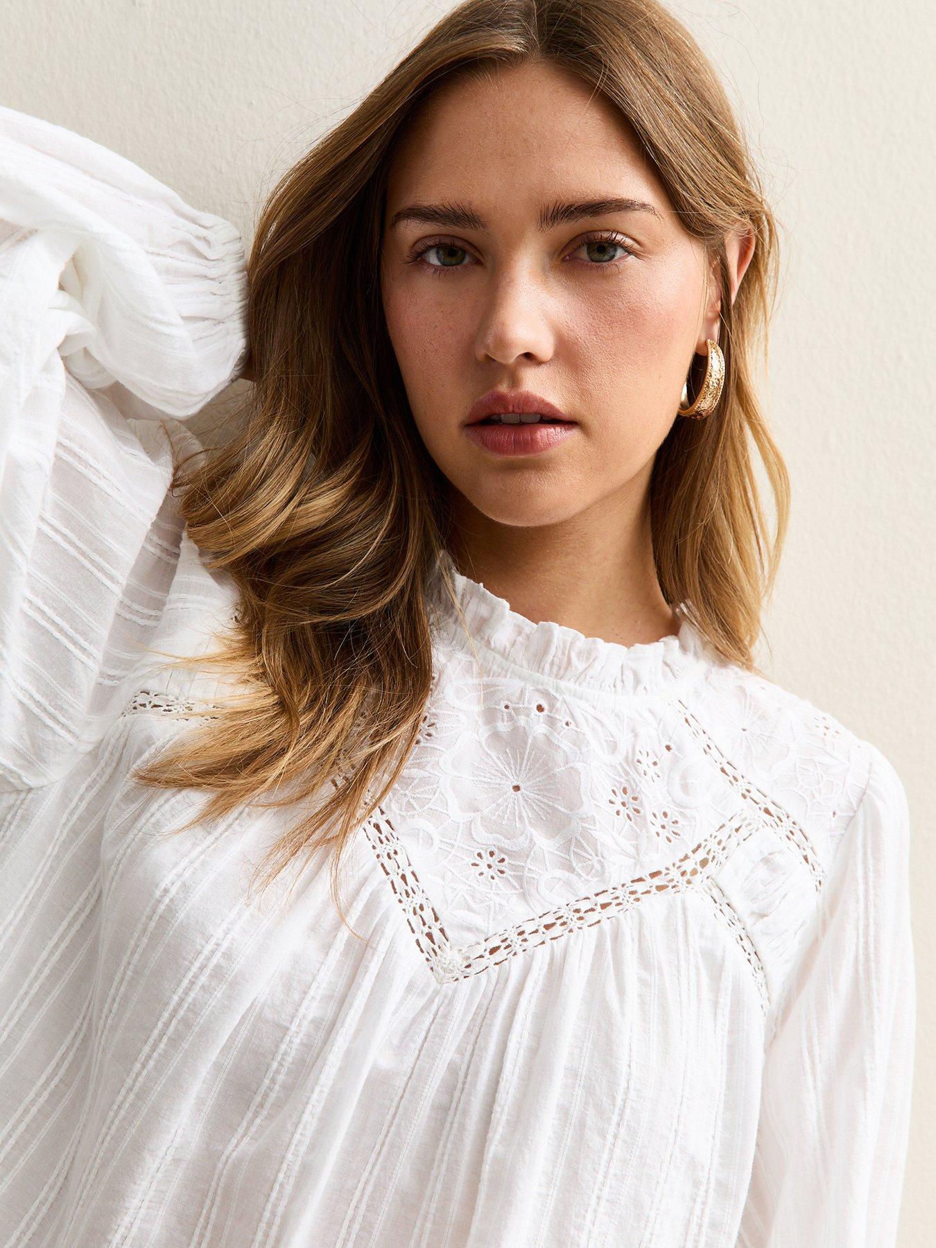 Image 4 of 5 of New Look Embroidered Long Sleeve Blouse - White