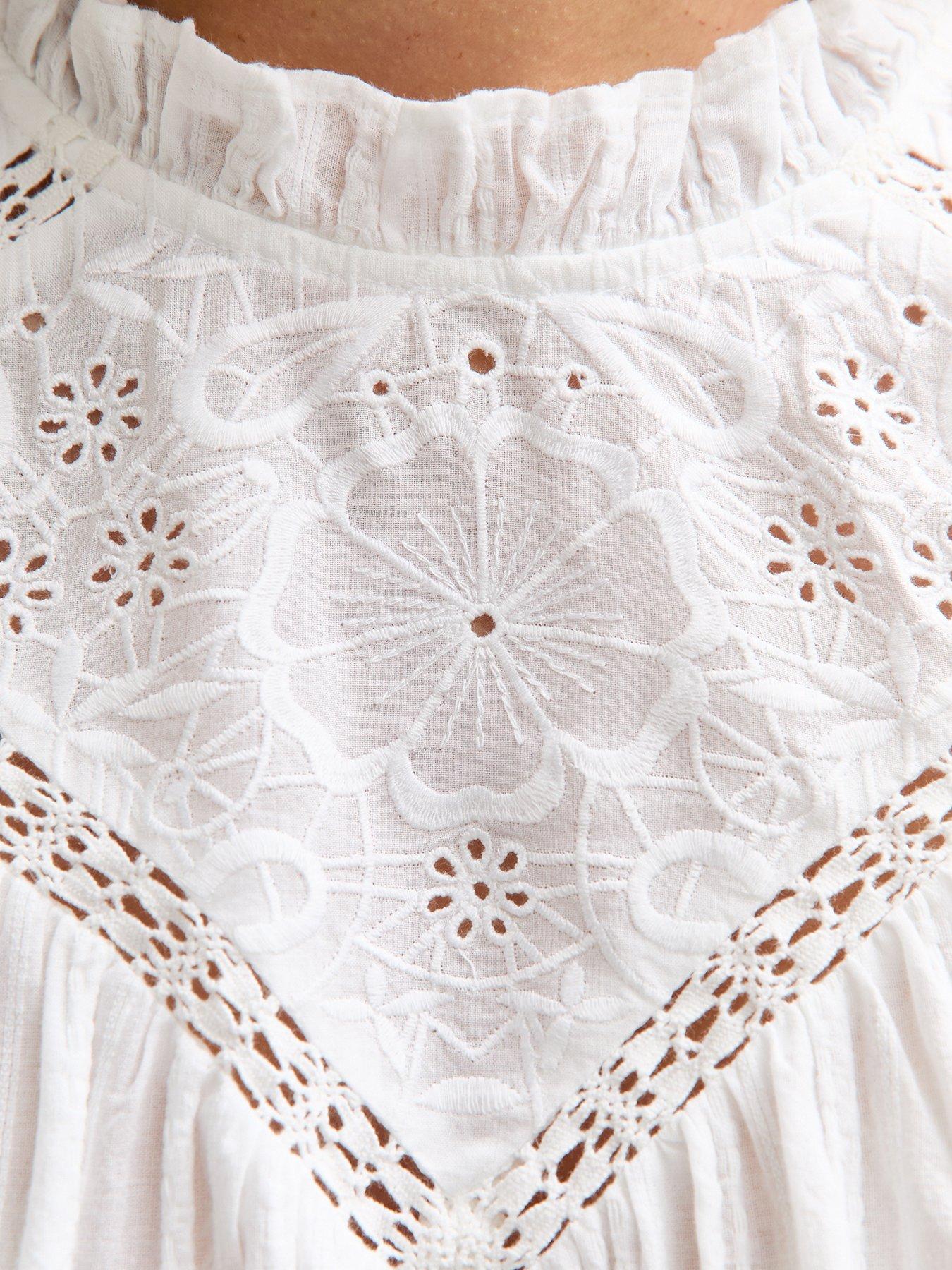 Image 5 of 5 of New Look Embroidered Long Sleeve Blouse - White