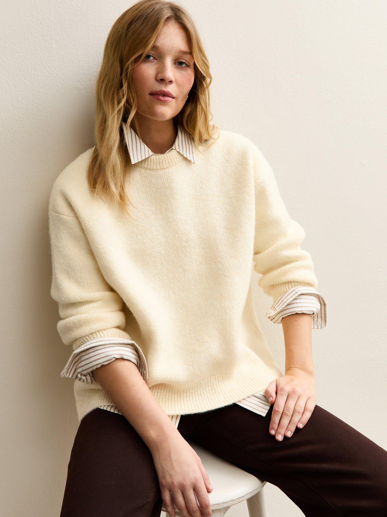 front image of new-look-chunky-oversized-jumper-cream