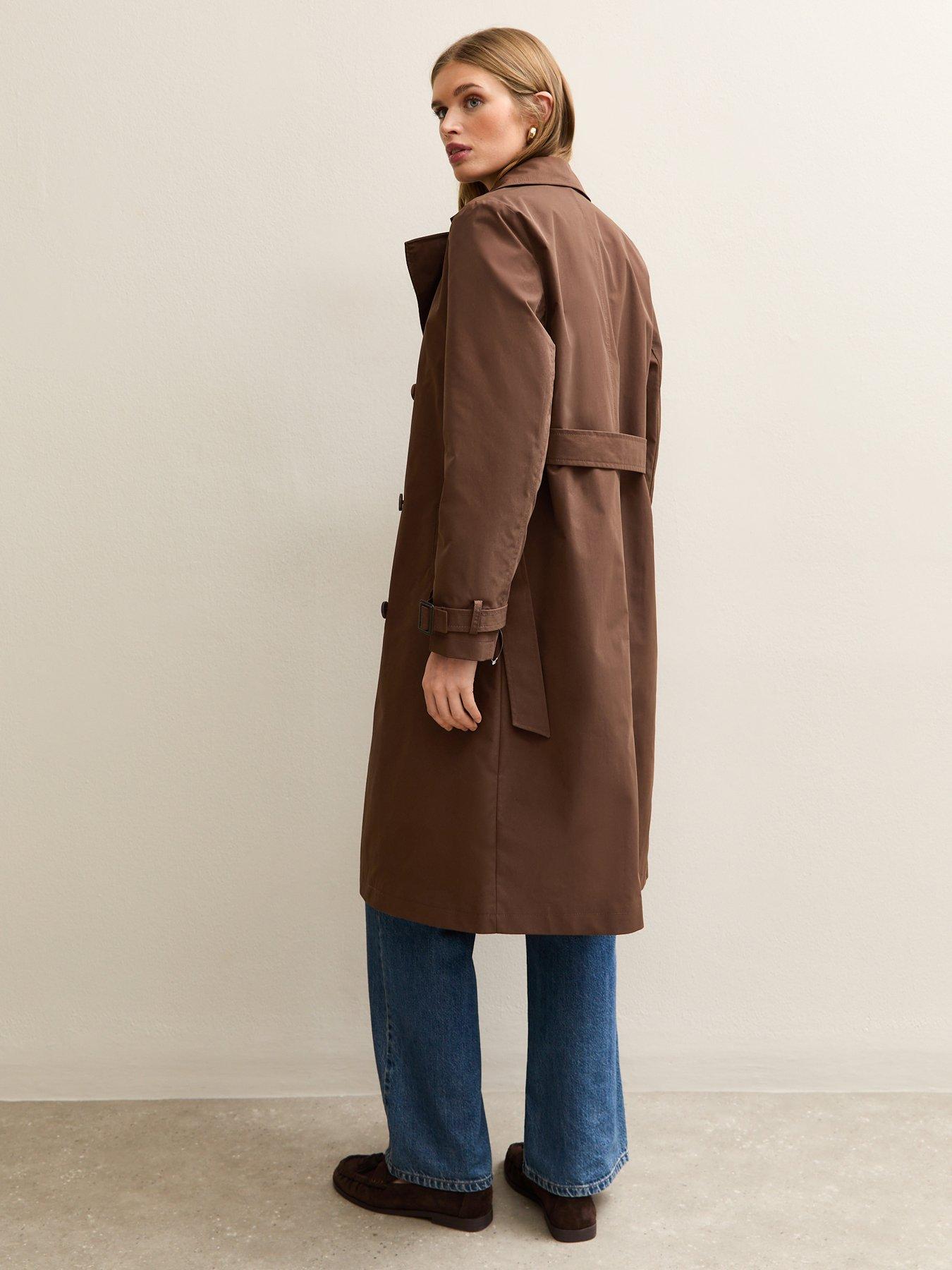  image of new-look-double-breasted-trench-coat-dark-brown