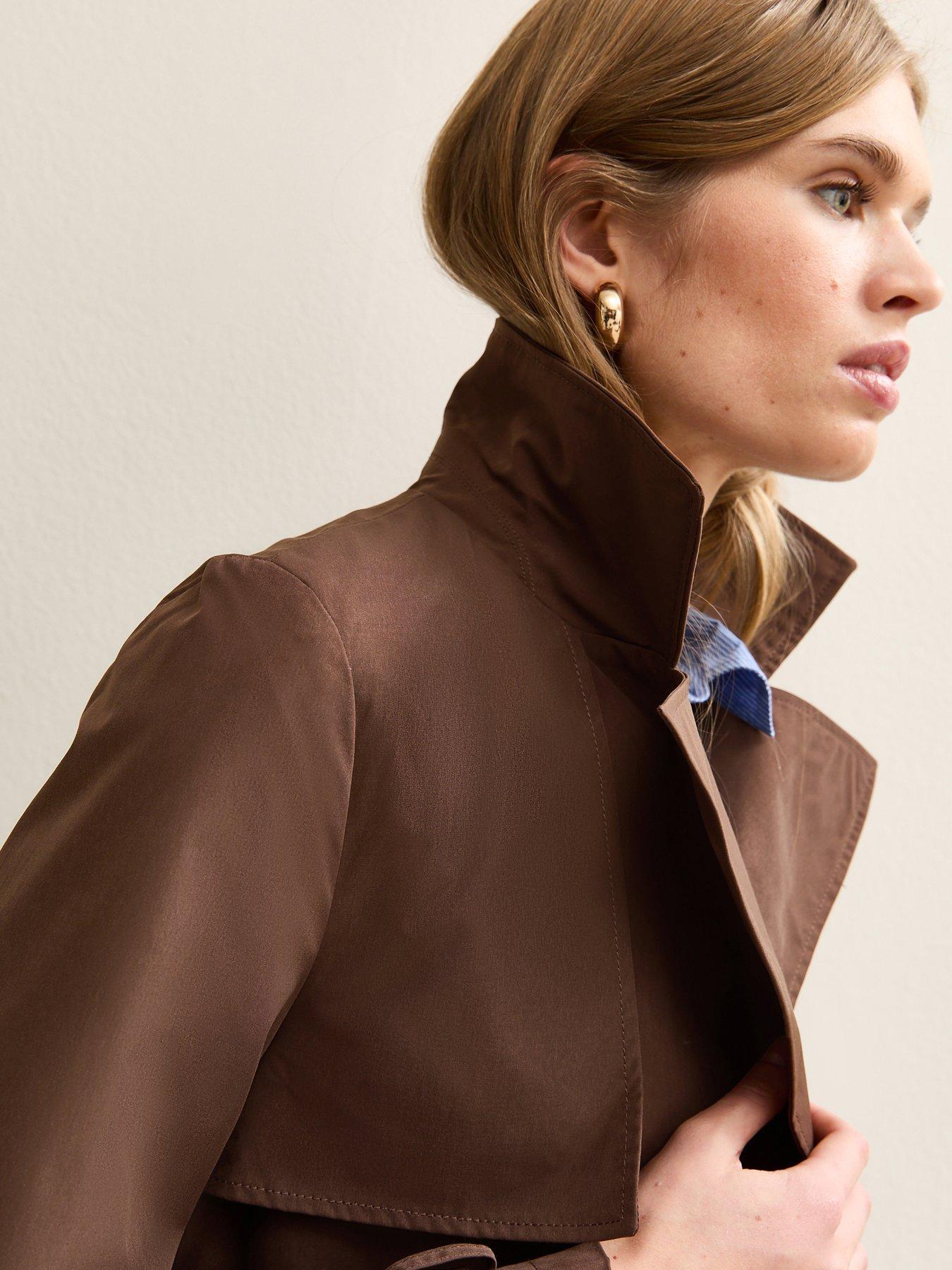  image of new-look-double-breasted-trench-coat-dark-brown