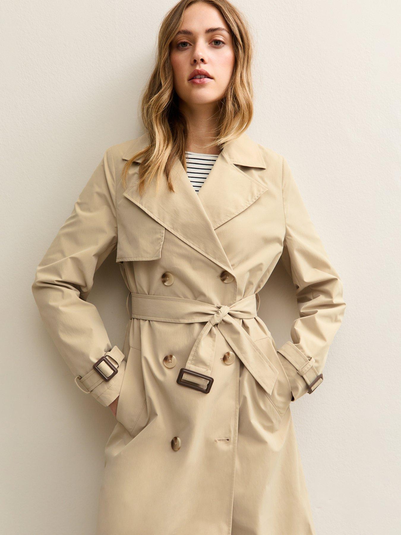  image of new-look-stone-double-breasted-trench-coat