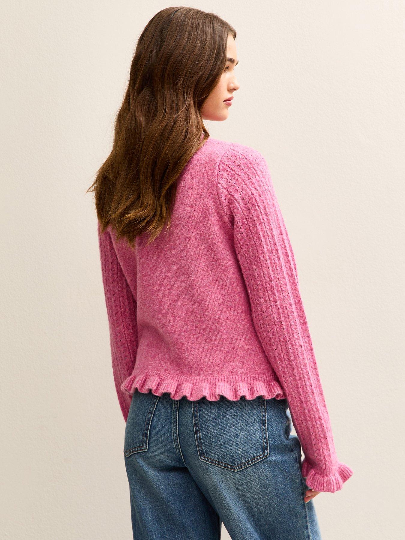  image of new-look-frilly-button-front-cardigan-pink