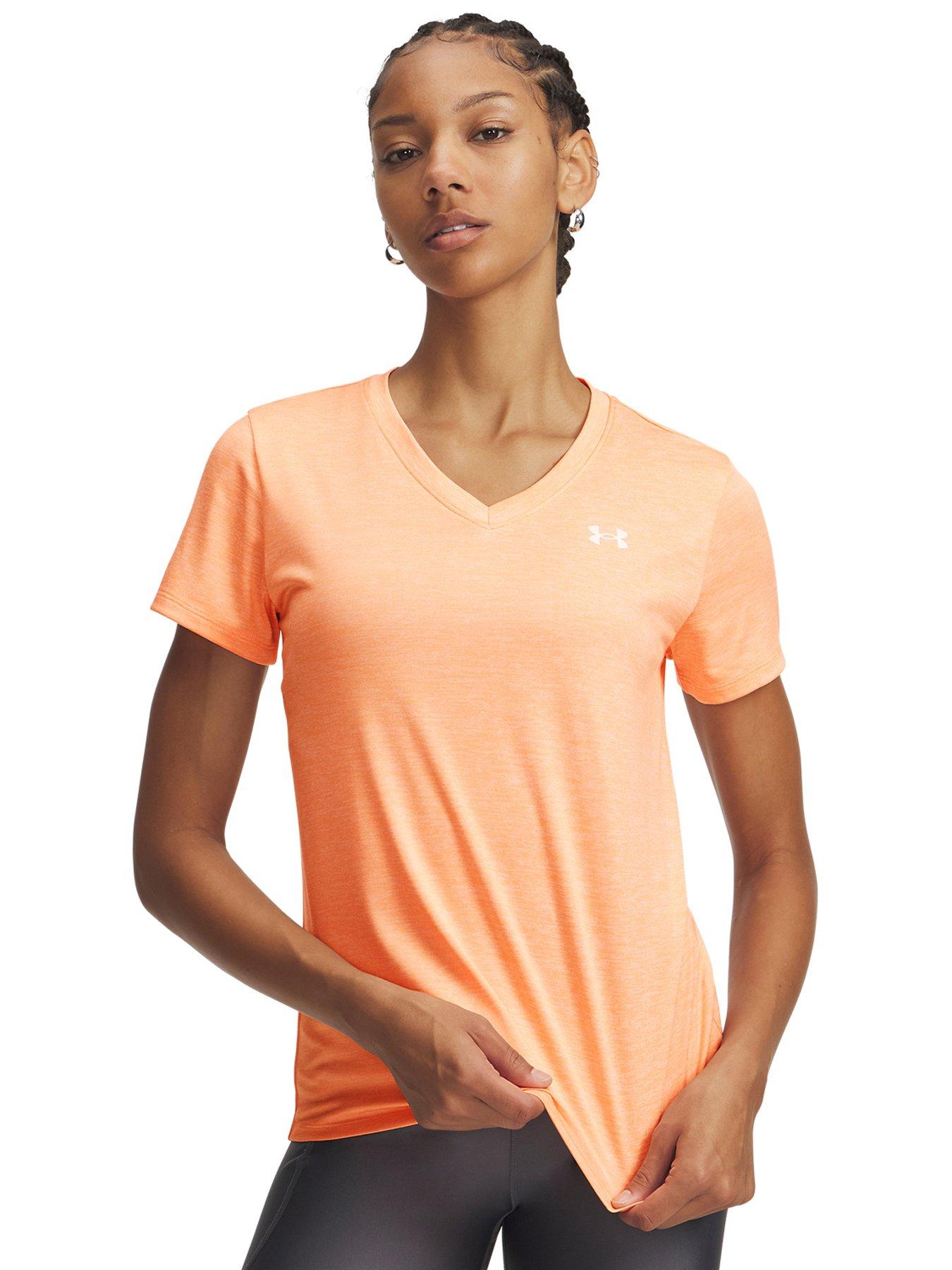 UNDER ARMOUR Womens Training Tech Short Sleeve V Neck T-Shirt - Orange